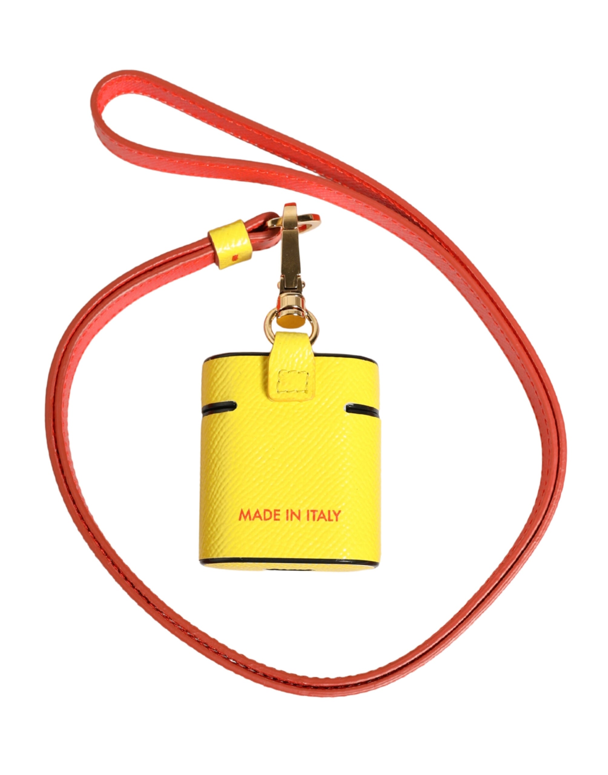 Dolce & Gabbana Yellow Calf Leather Logo Flip Holder Strap Airpods Women's Case