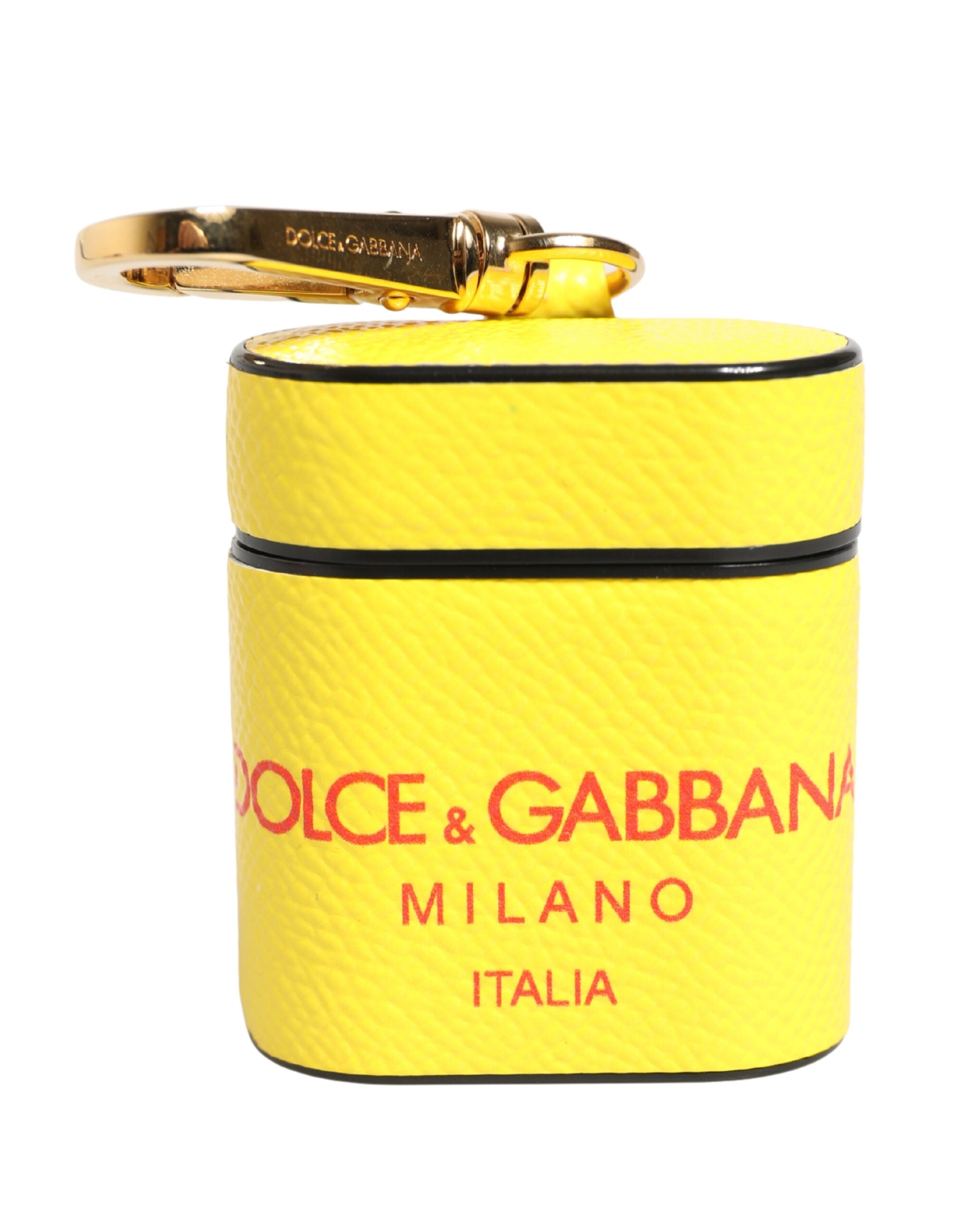 Dolce & Gabbana Yellow Calf Leather Logo Flip Holder Strap Airpods Women's Case