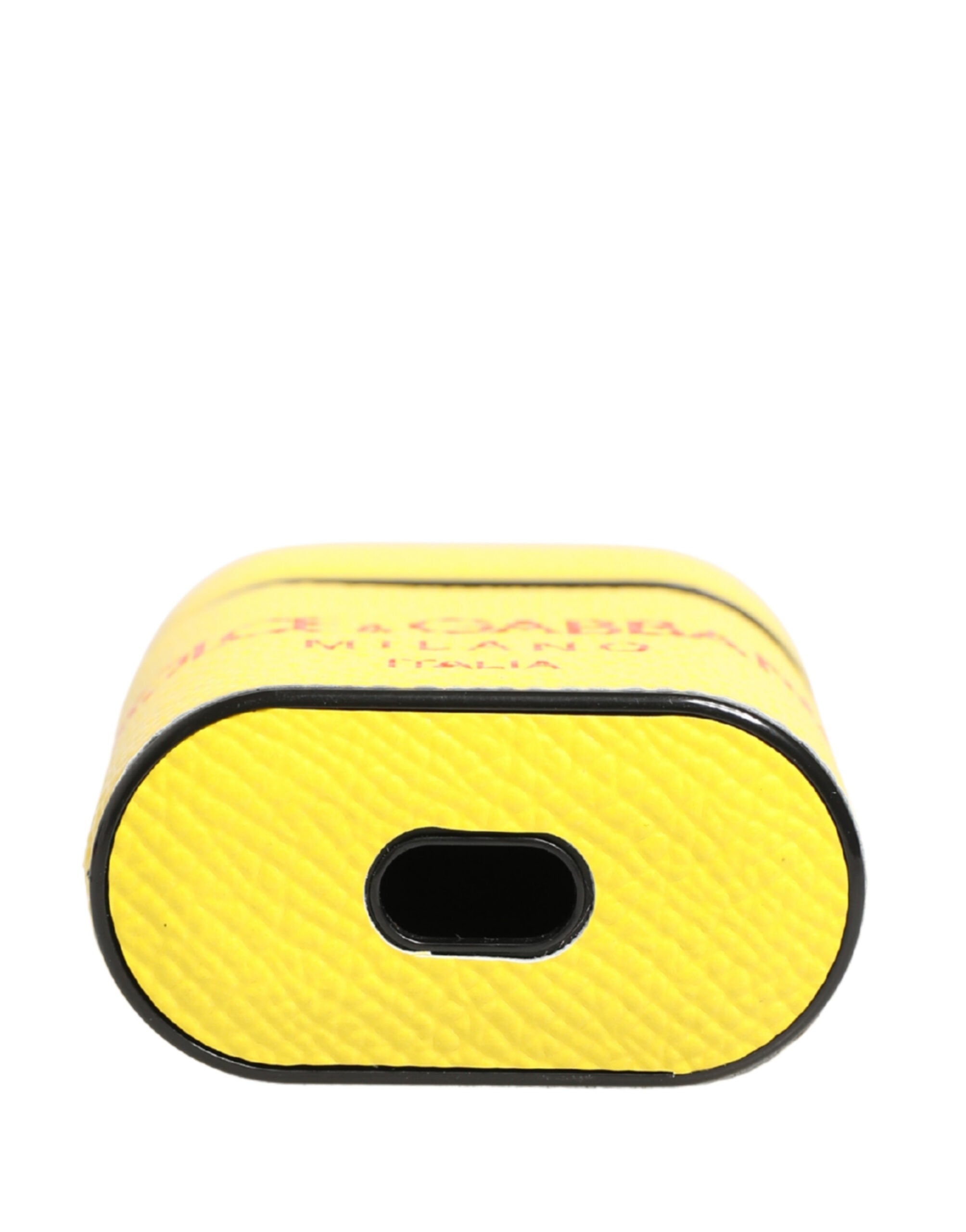 Dolce & Gabbana Yellow Calf Leather Logo Flip Holder Strap Airpods Women's Case