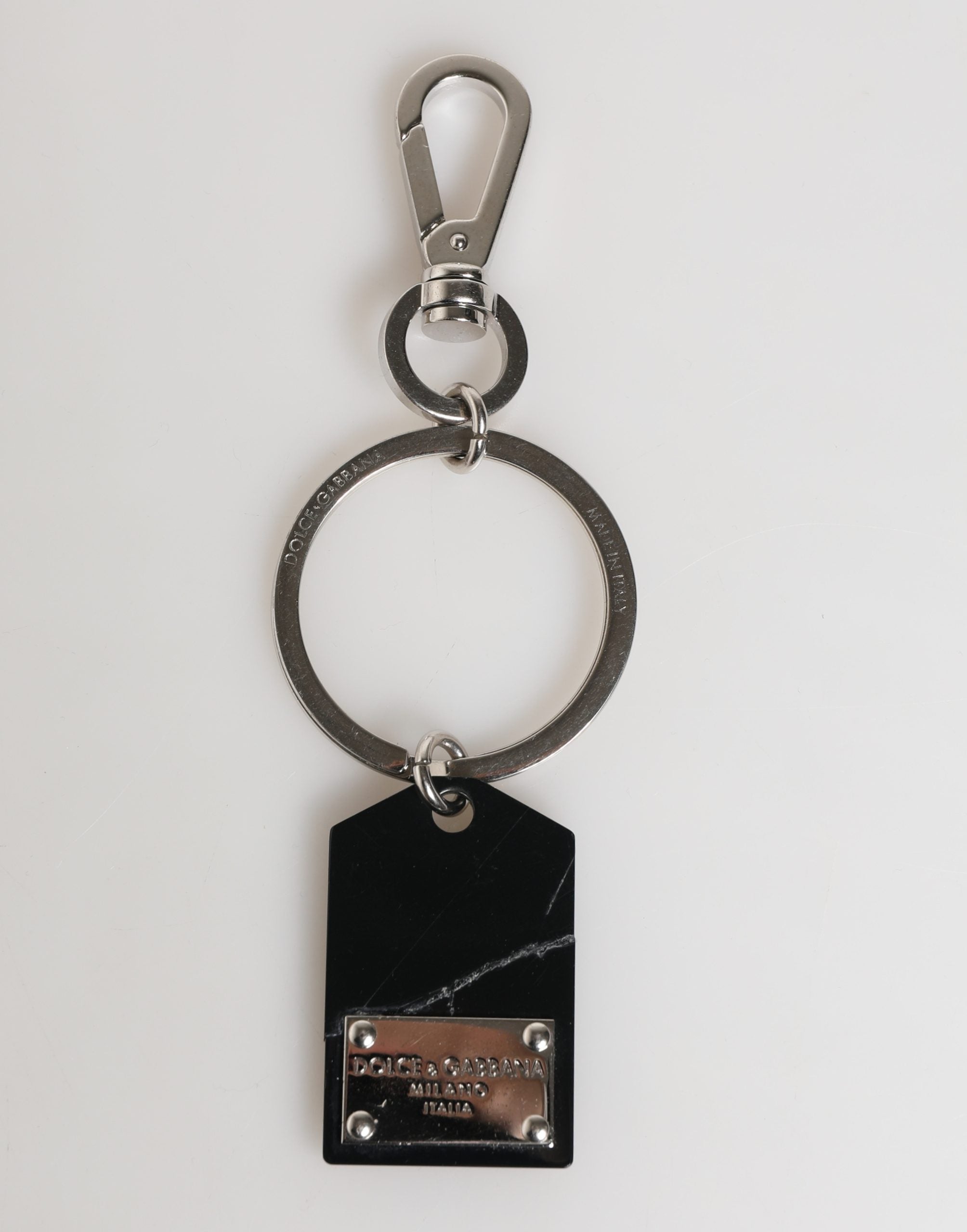 Dolce & Gabbana Black Silver Brass LogoPlaque Metal Ring Keyring Women's Keychain (Pre-Owned)