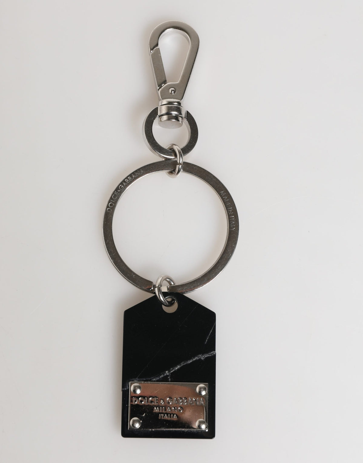 Dolce & Gabbana Black Silver Brass LogoPlaque Metal Ring Keyring Women's Keychain (Pre-Owned)