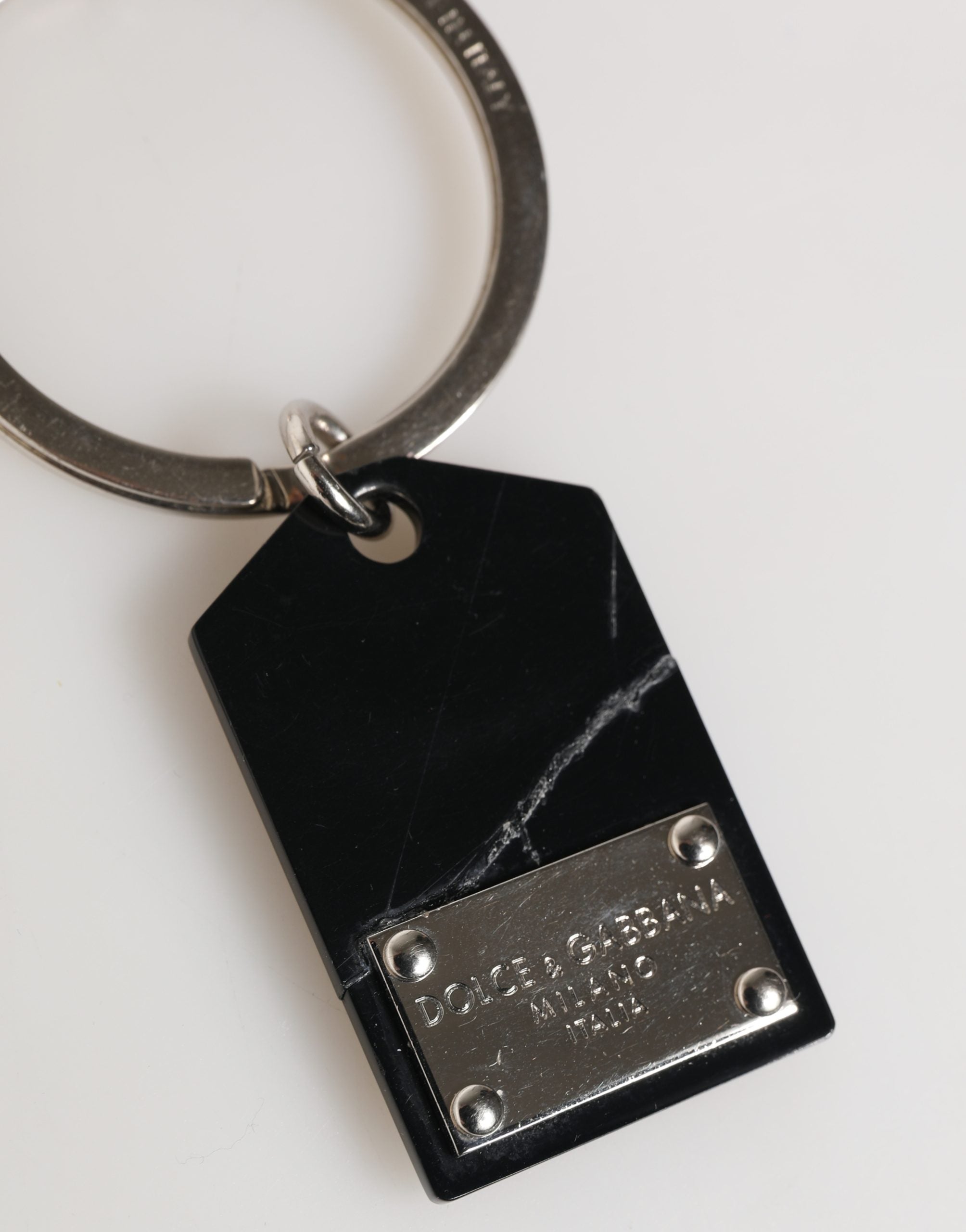 Dolce & Gabbana Black Silver Brass LogoPlaque Metal Ring Keyring Women's Keychain (Pre-Owned)