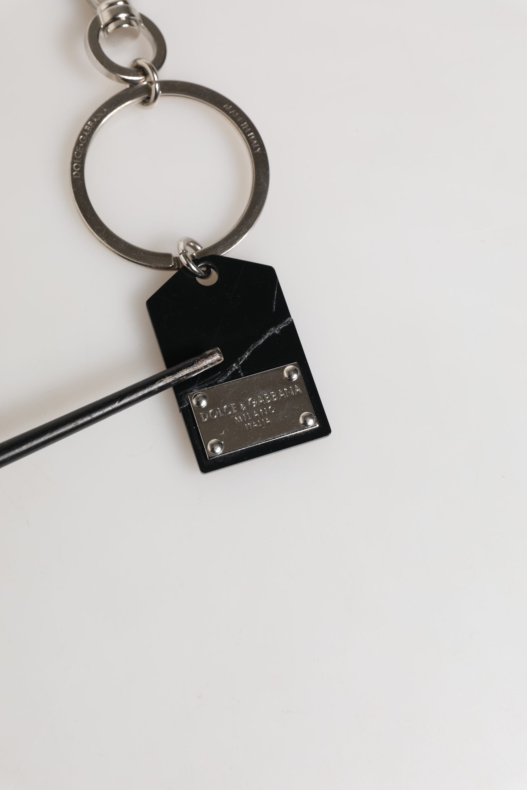 Dolce & Gabbana Black Silver Brass LogoPlaque Metal Ring Keyring Women's Keychain (Pre-Owned)