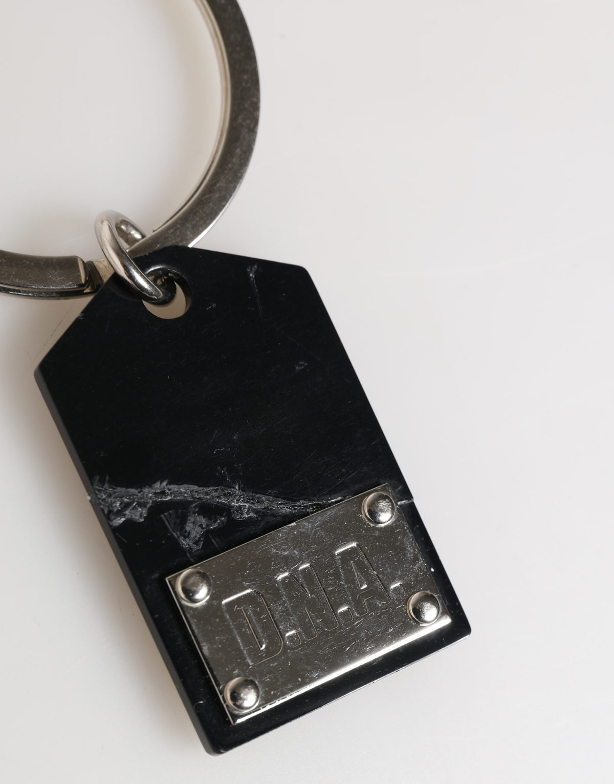 Dolce & Gabbana Black Silver Brass LogoPlaque Metal Ring Keyring Women's Keychain (Pre-Owned)