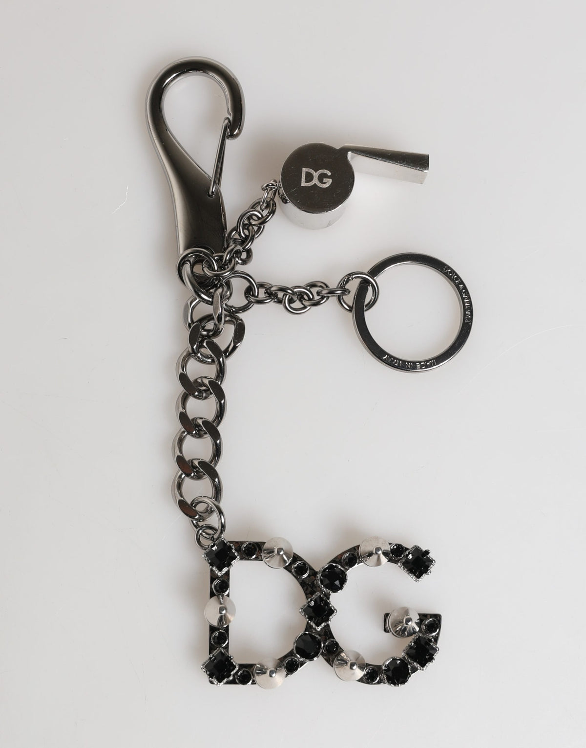 Dolce & Gabbana Silver Brass Metal DG Logo Crystal Ring Keyring Women's Keychain