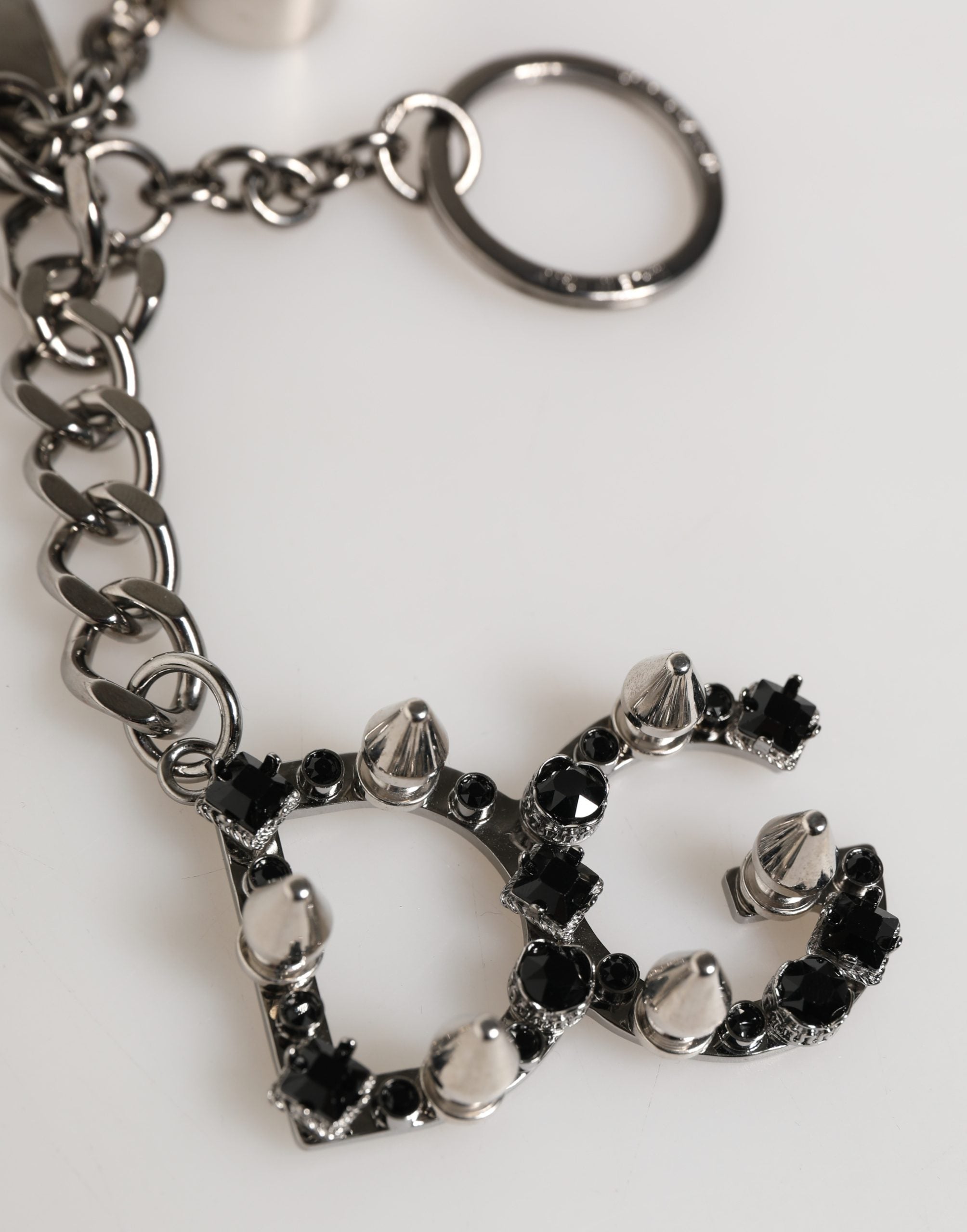 Dolce & Gabbana Silver Brass Metal DG Logo Crystal Ring Keyring Women's Keychain