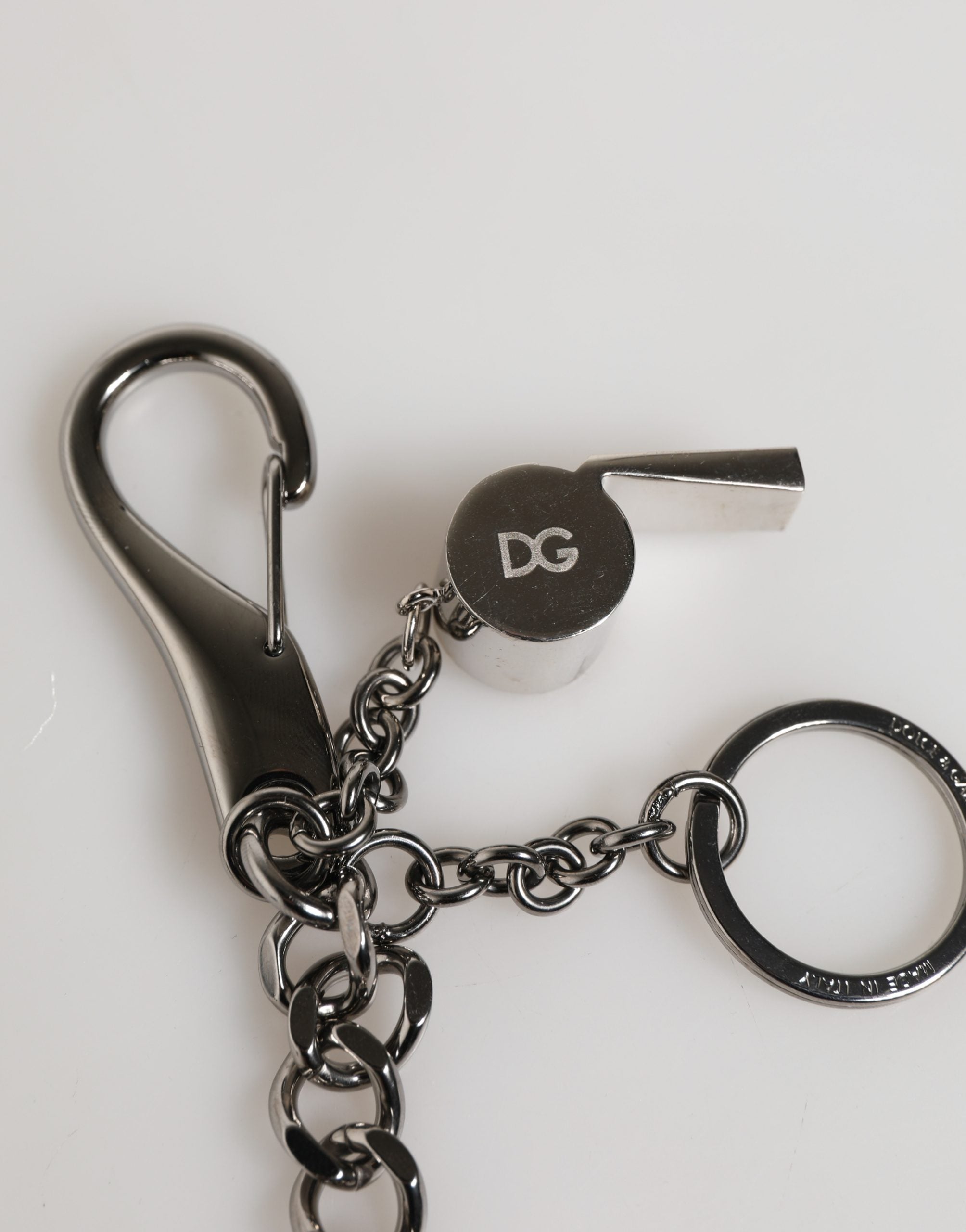Dolce & Gabbana Silver Brass Metal DG Logo Crystal Ring Keyring Women's Keychain