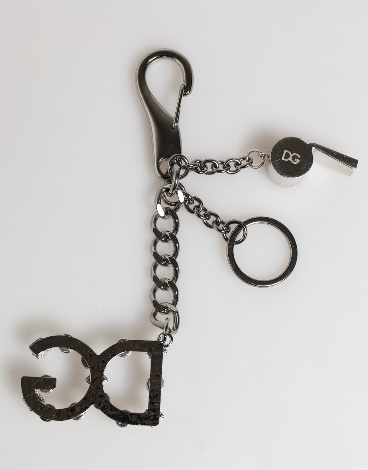Dolce & Gabbana Silver Brass Metal DG Logo Crystal Ring Keyring Women's Keychain