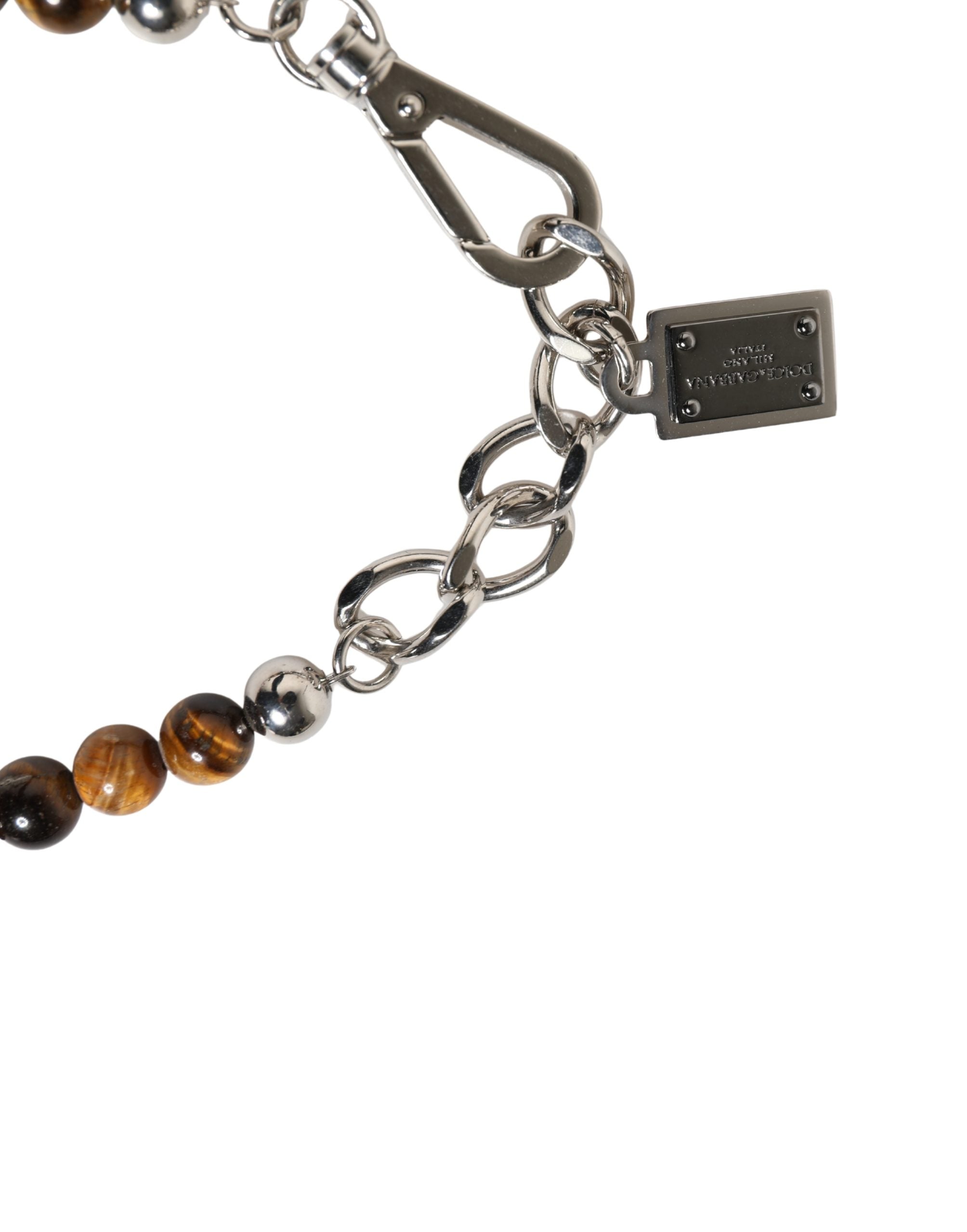 Dolce & Gabbana Silver Tone Brass Chain Beaded Gem DG Logo Women's Bracelet
