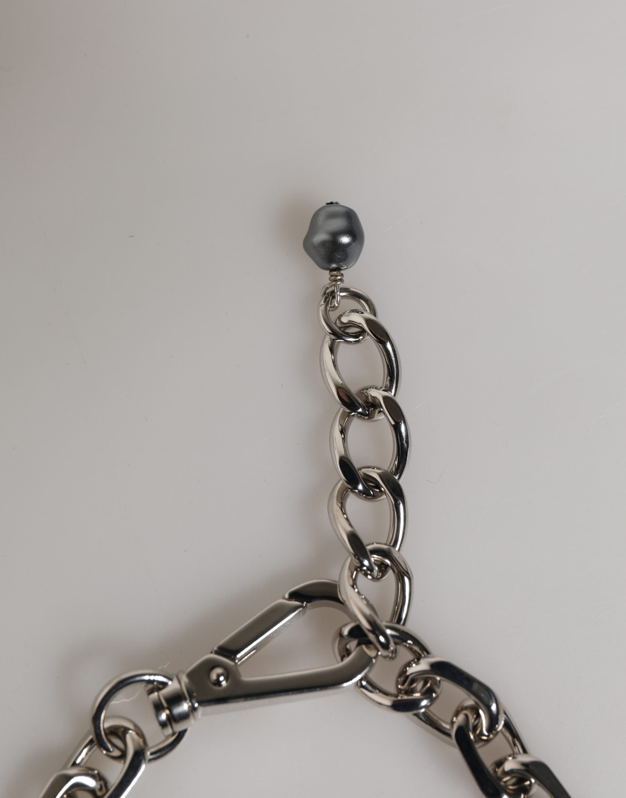 Dolce & Gabbana Silver Tone Chain Lobster Clasp Logo Gray Pearls Women's Bracelet