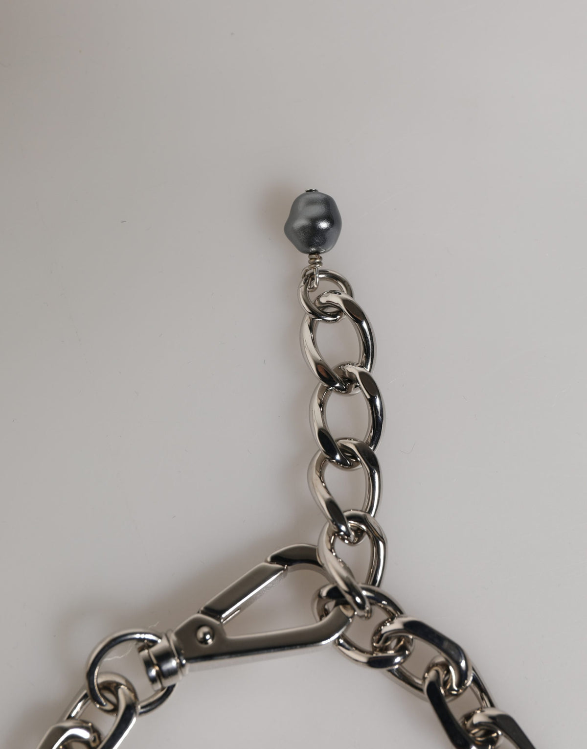 Dolce & Gabbana Silver Tone Chain Lobster Clasp Logo Gray Pearls Women's Bracelet
