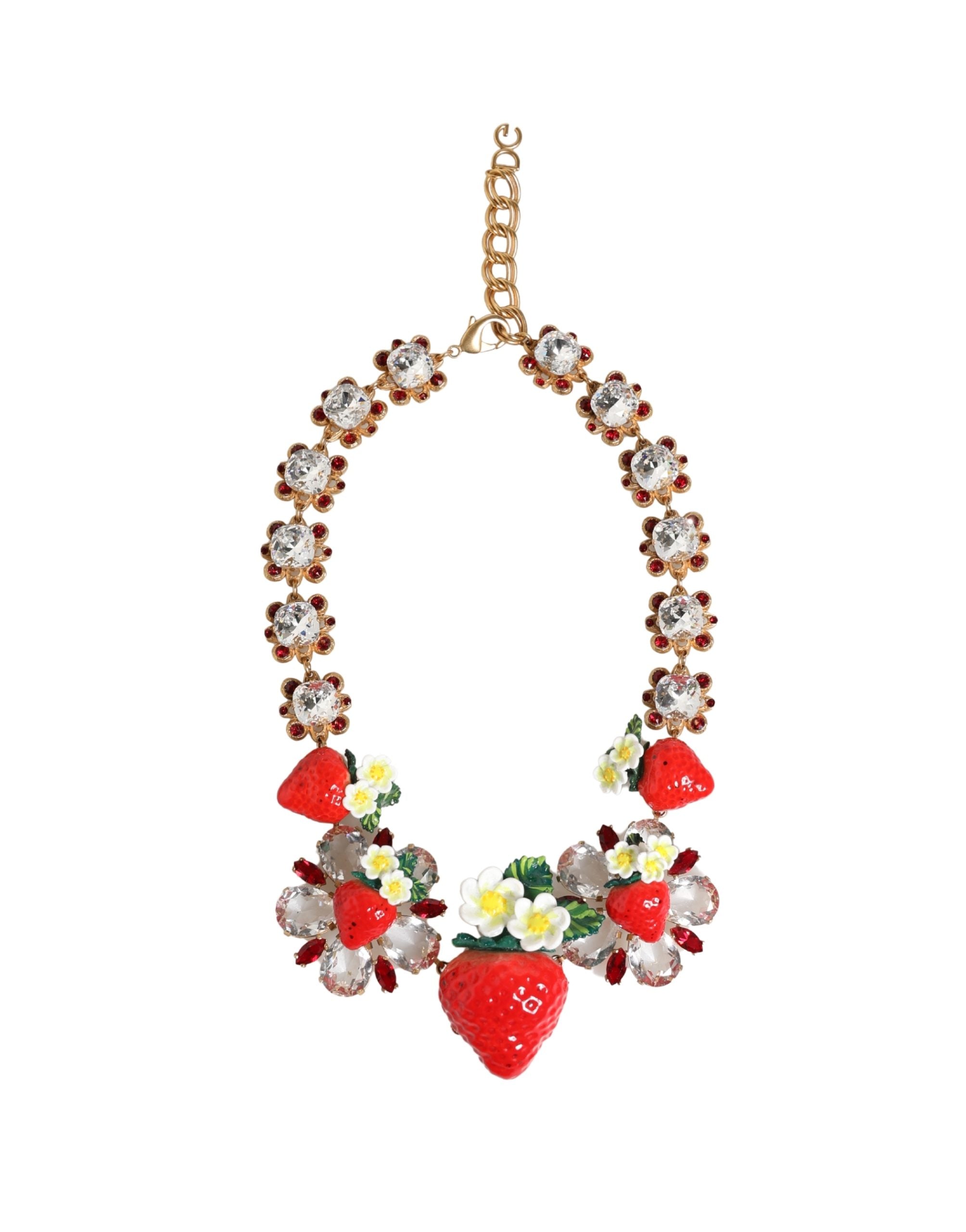 Dolce & Gabbana Gold Brass FRUIT Pendants Flowers Crystal Logo Women's Necklace (Pre-Owned)