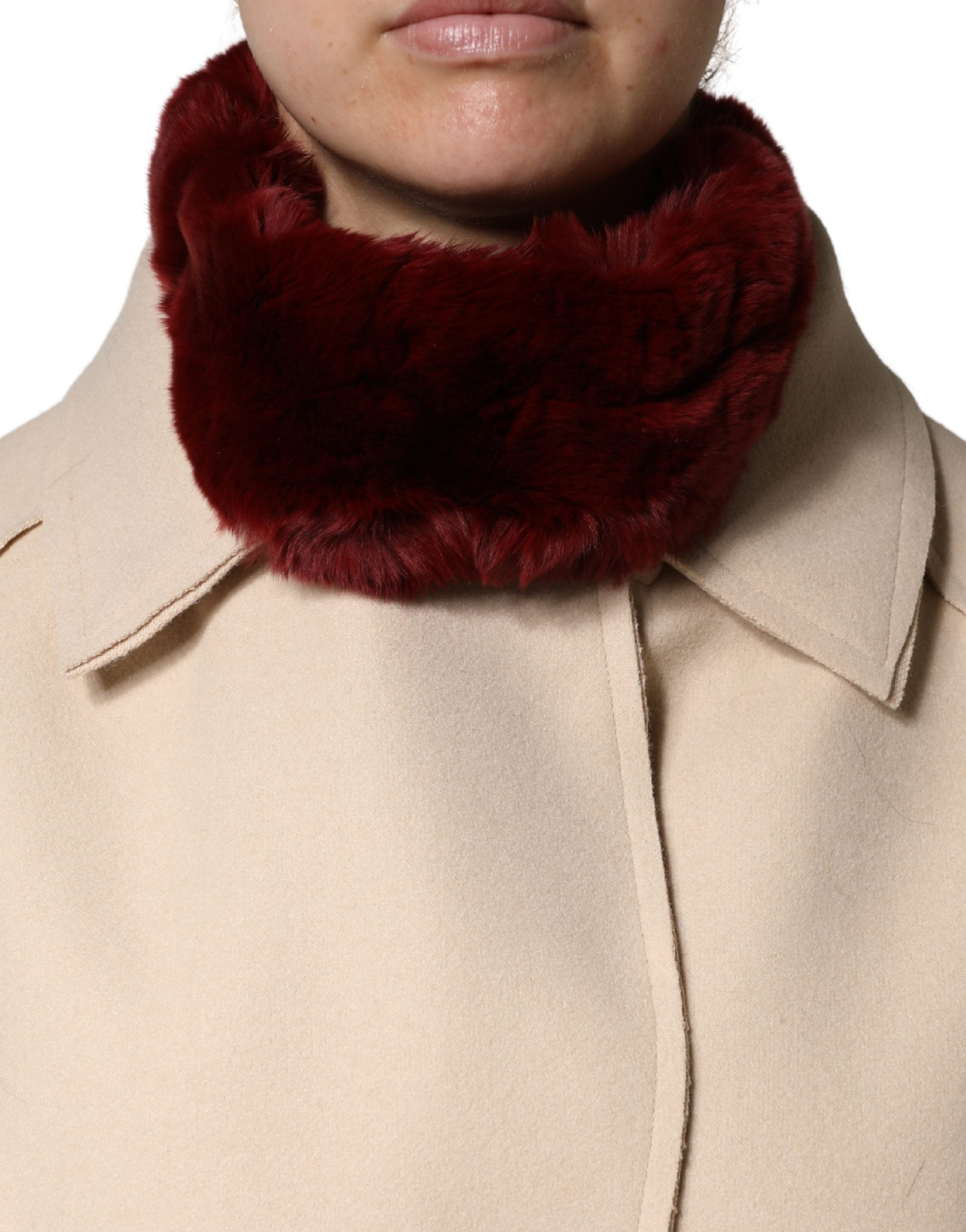 Dolce & Gabbana Red Lamb Fur Collar Women Neck Wrap 50cm x 8cm Women's Scarf