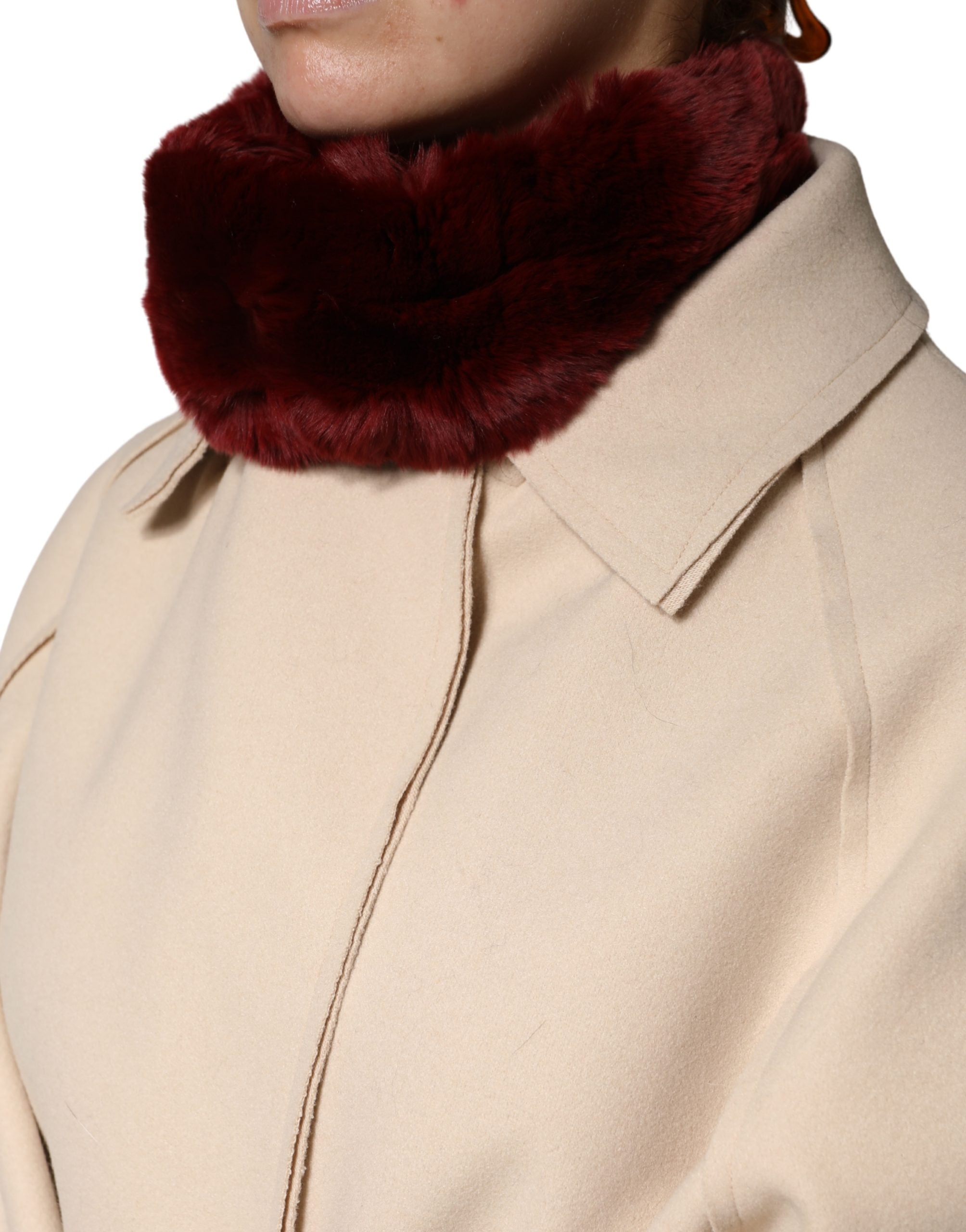 Dolce & Gabbana Red Lamb Fur Collar Women Neck Wrap 50cm x 8cm Women's Scarf