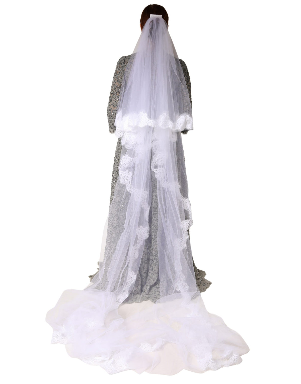 Dolce & Gabbana White Floral LaceNylon Floor Length 3M Long Women's Veil