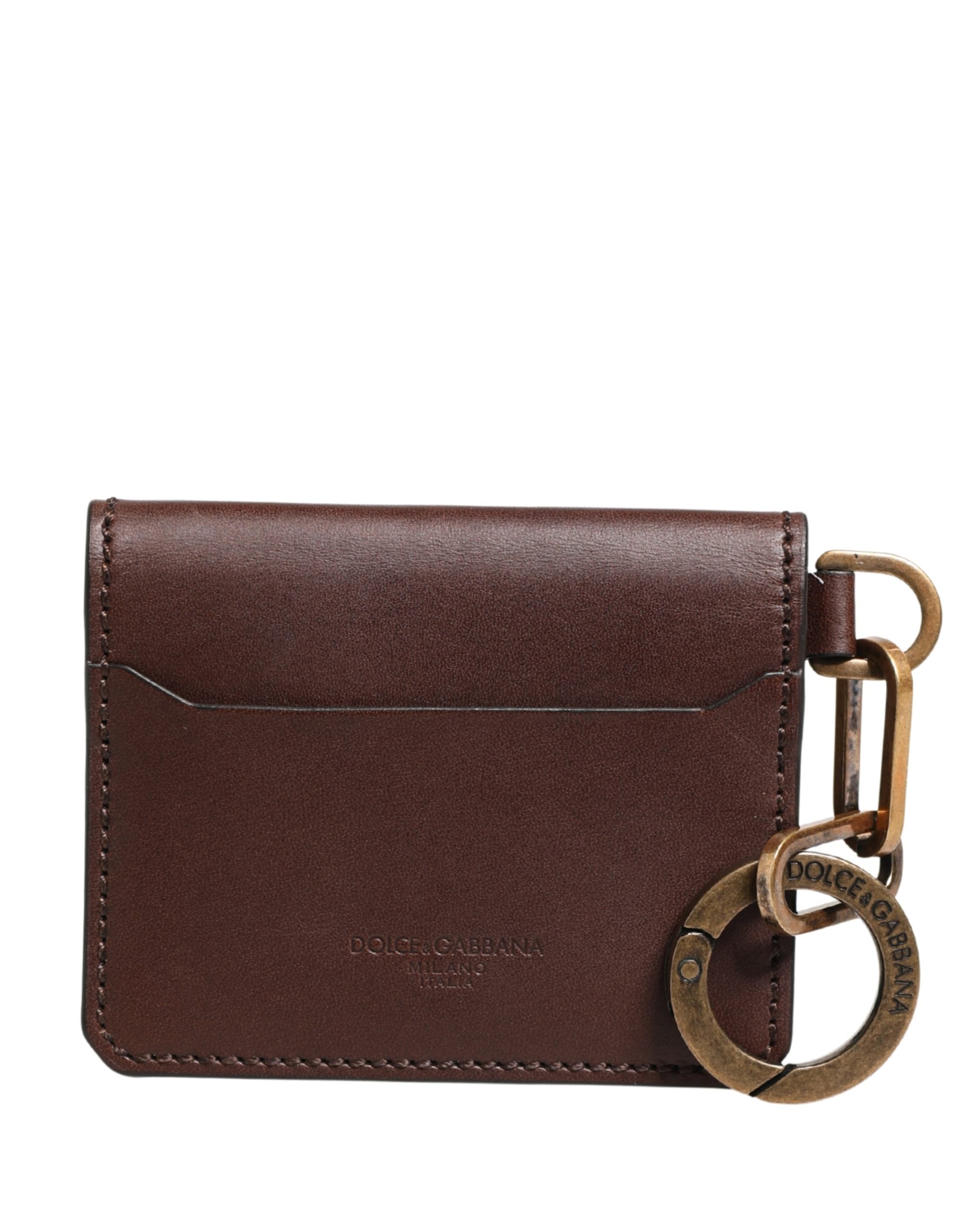 Dolce & Gabbana Brown Leather Logo Embossed Key Chain Card Holder Women's Wallet (Pre-Owned)