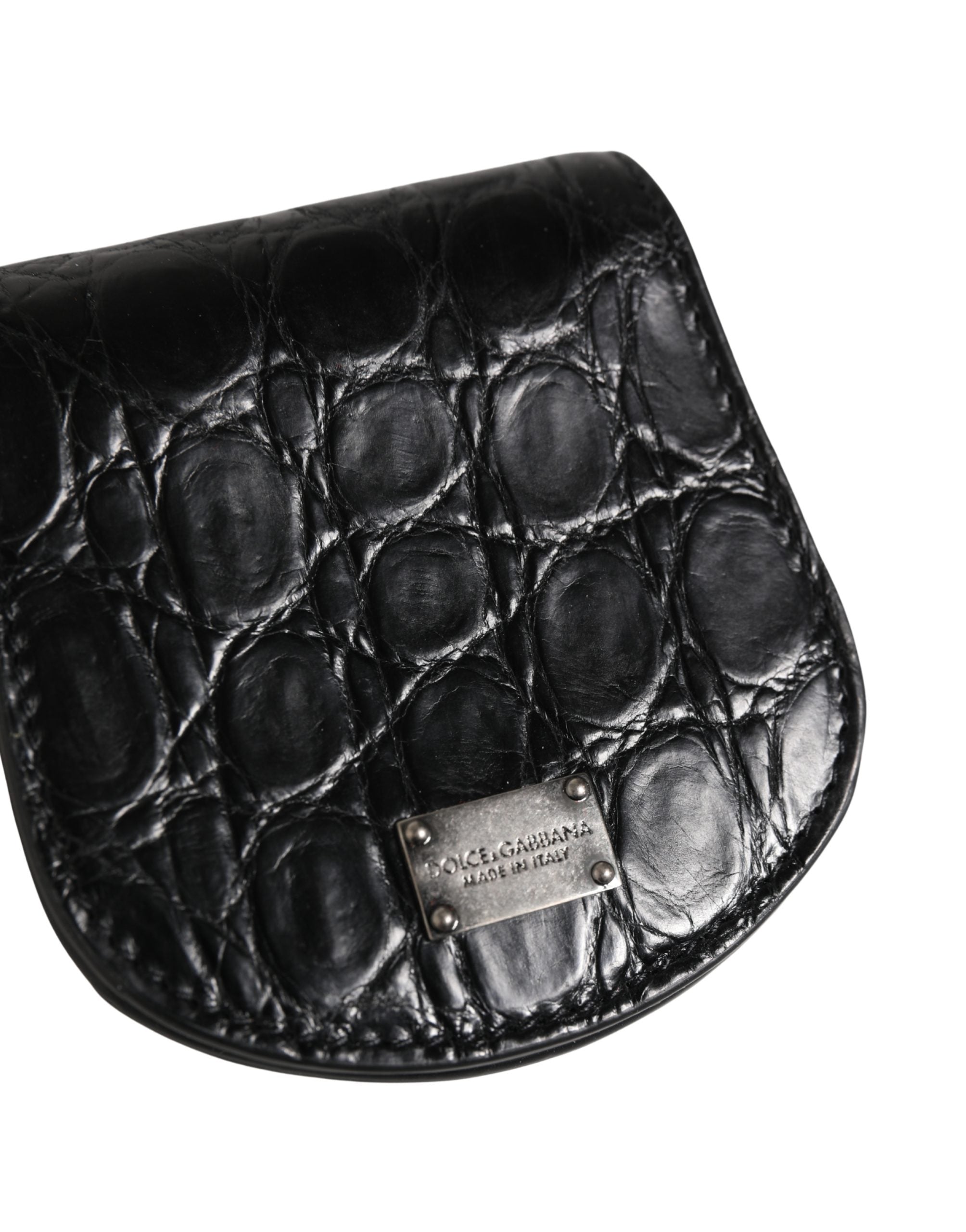 Dolce & Gabbana Black Exotic Skin Condom Case Holder Pocket Men's Wallet