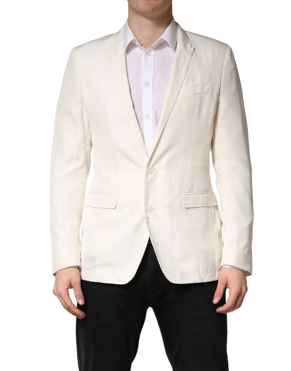 Dolce & Gabbana White Cotton Single Breasted Jacket Men's Blazer (Pre-Owned)