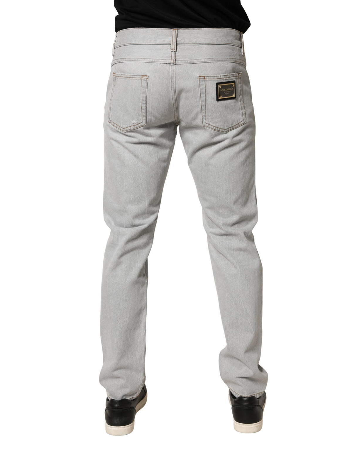 Dolce & Gabbana Light Gray Ripped Cotton Regular Denim Men's Jeans