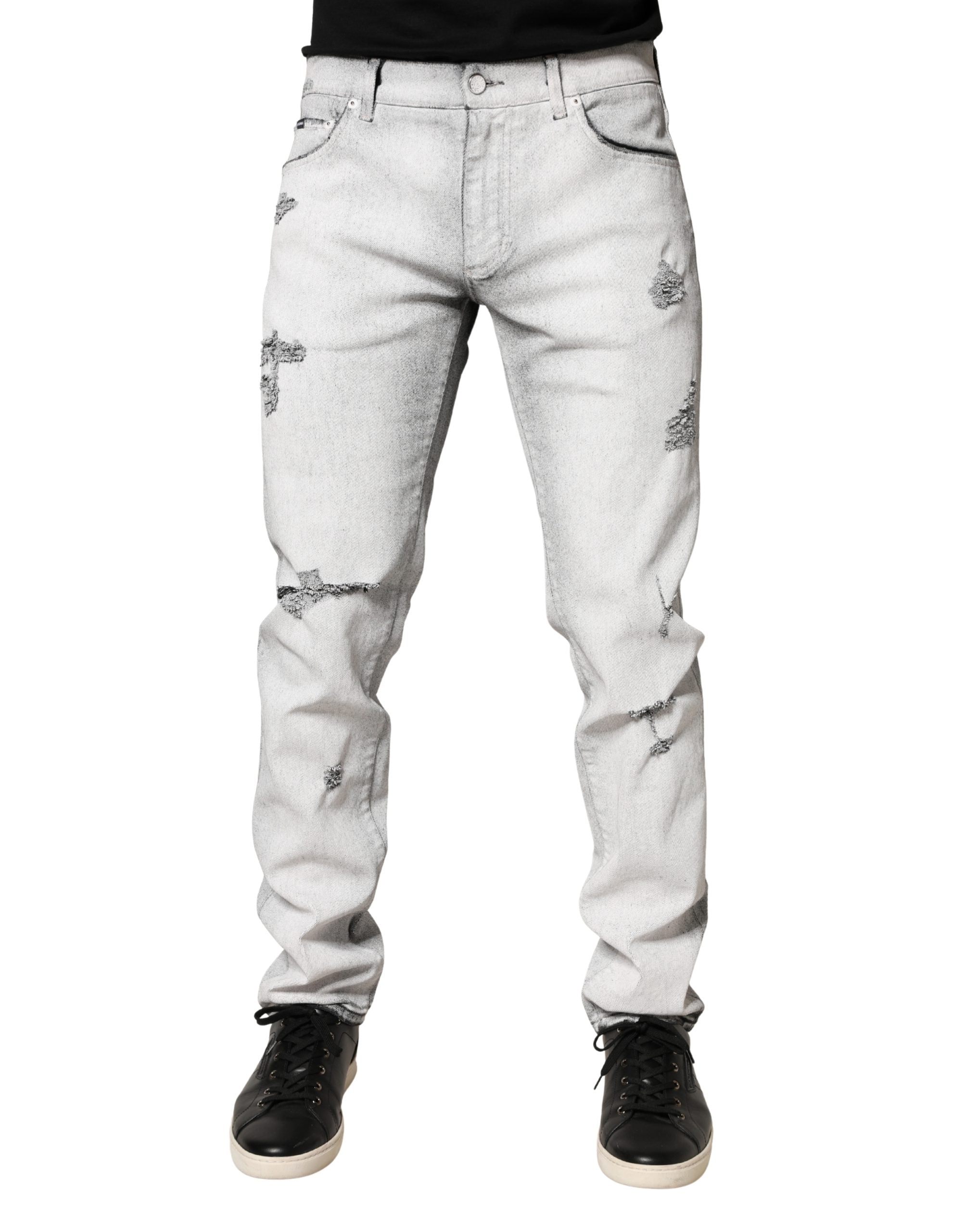 Dolce & Gabbana Light Gray Distressed Skinny Men Denim Men's Jeans