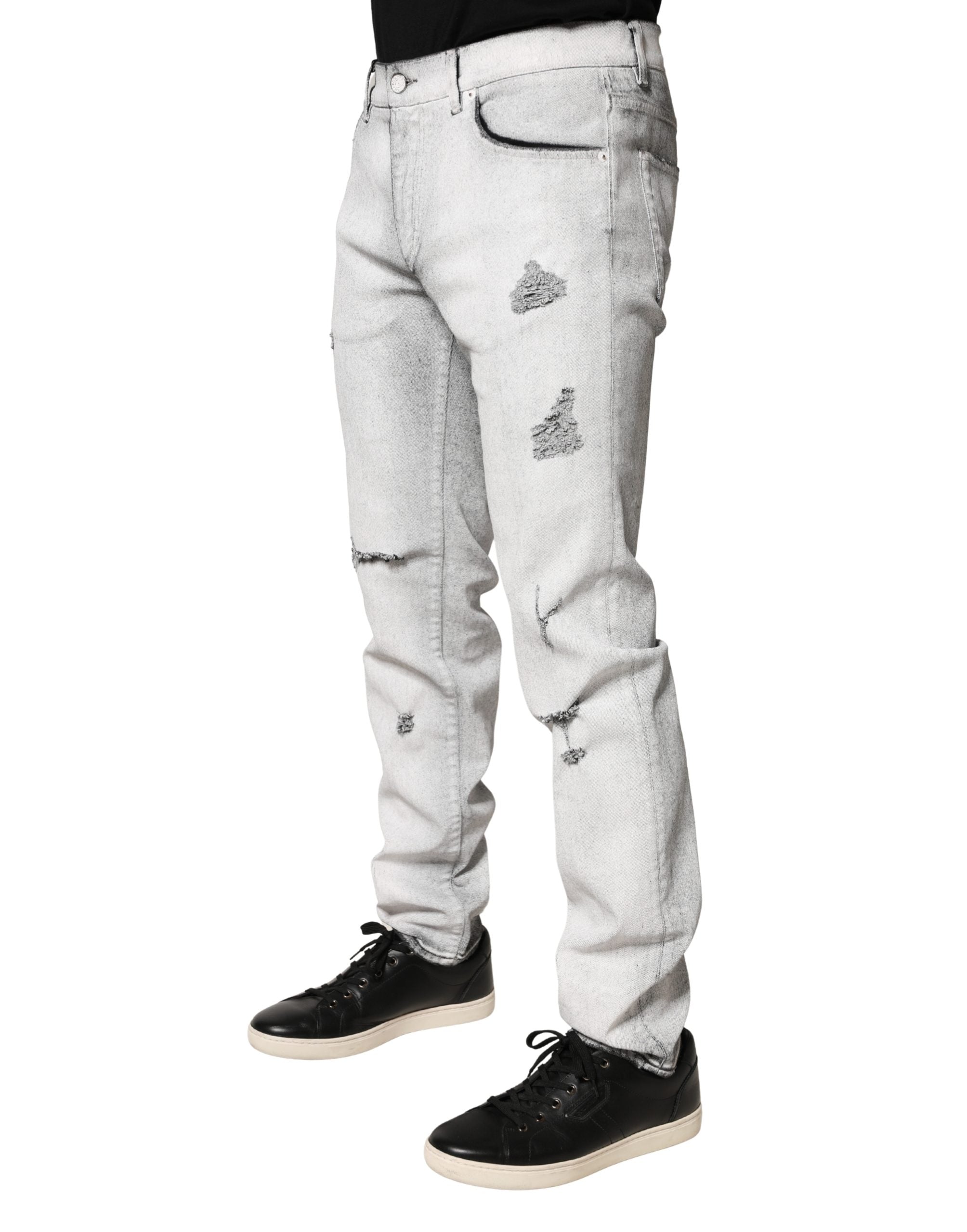 Dolce & Gabbana Light Gray Distressed Skinny Men Denim Men's Jeans