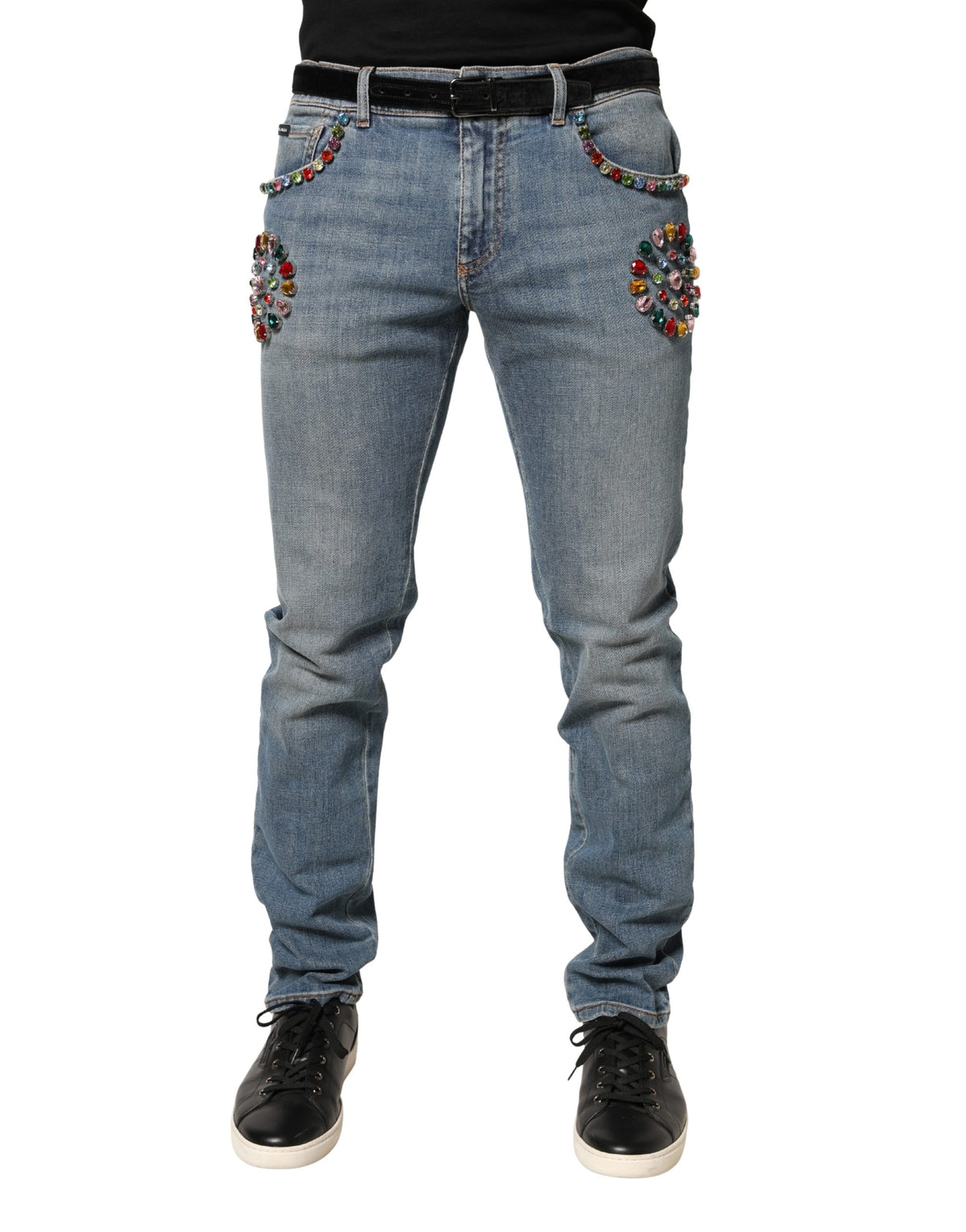 Dolce & Gabbana Blue Embellished Loose Cotton Men Denim Men's Jeans