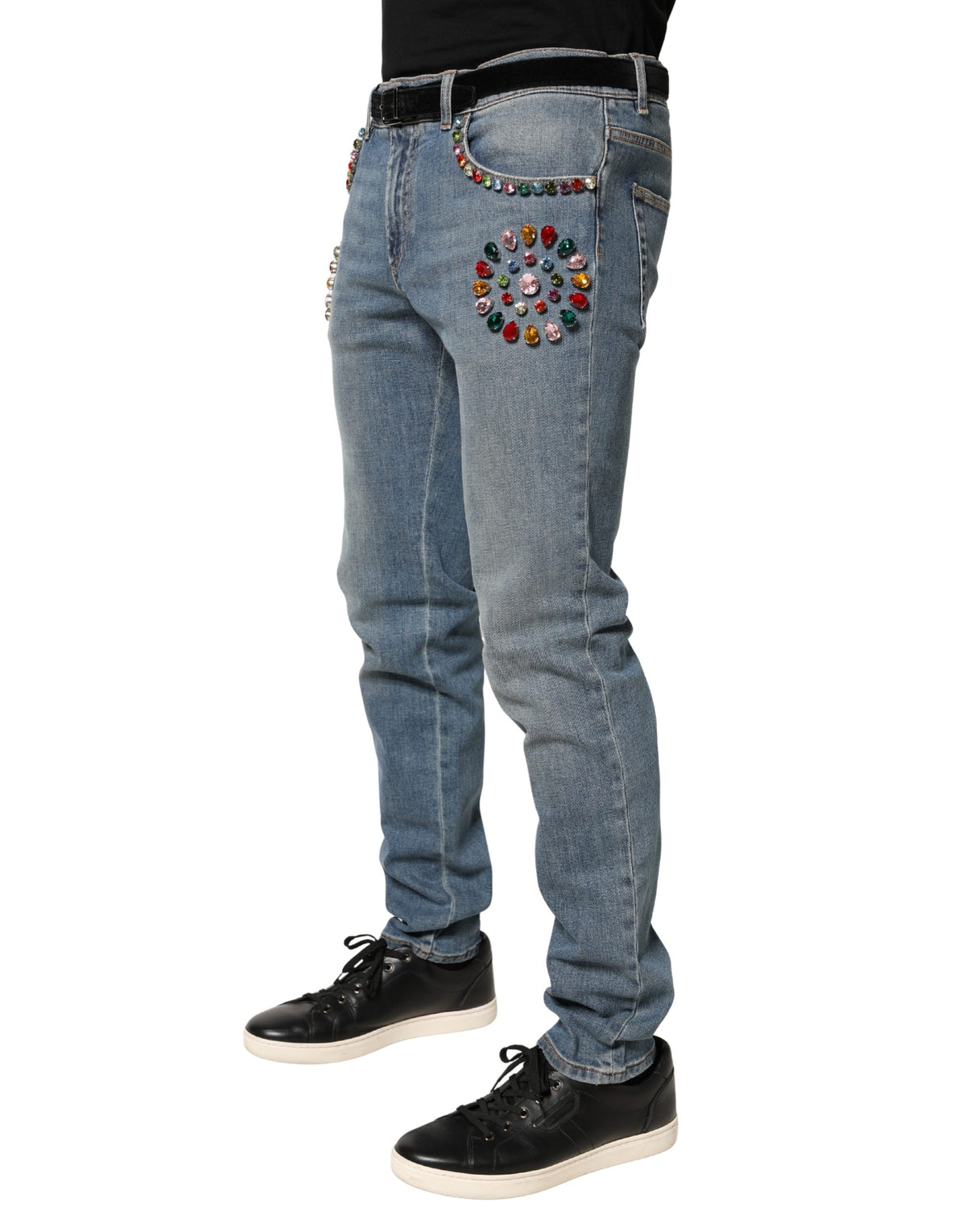 Dolce & Gabbana Blue Embellished Loose Cotton Men Denim Men's Jeans