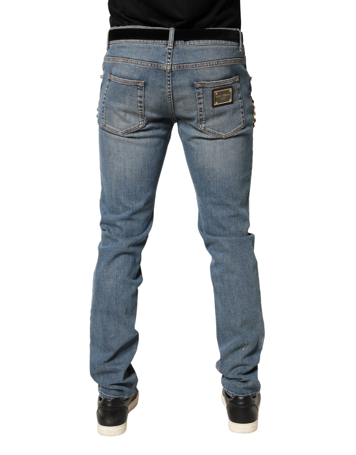 Dolce & Gabbana Blue Embellished Loose Cotton Men Denim Men's Jeans