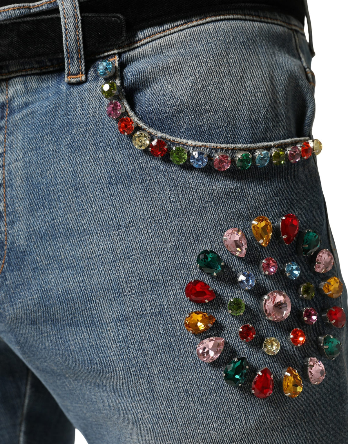 Dolce & Gabbana Blue Embellished Loose Cotton Men Denim Men's Jeans