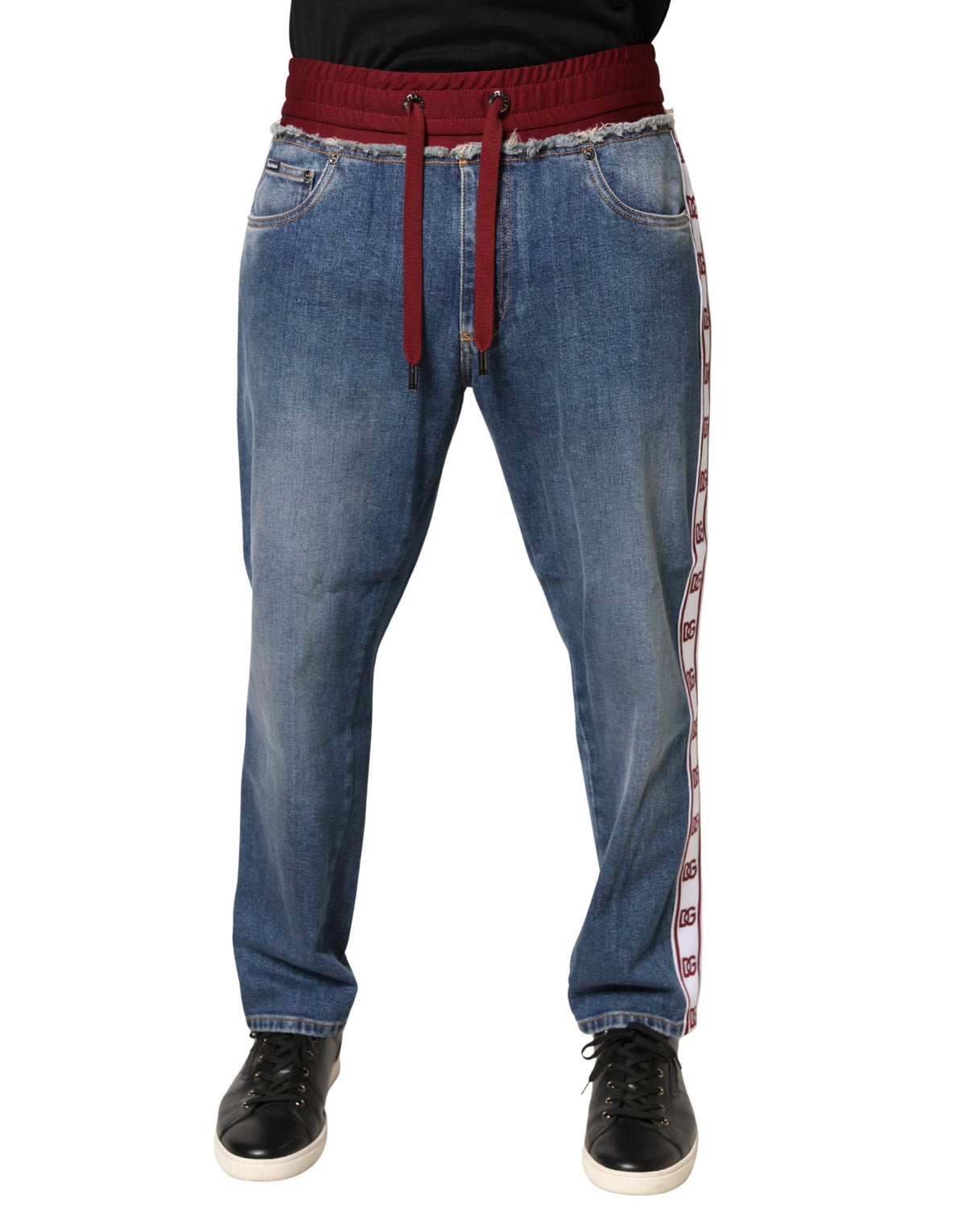Dolce & Gabbana Blue Cotton Drawstring Straight Denim Men's Jeans