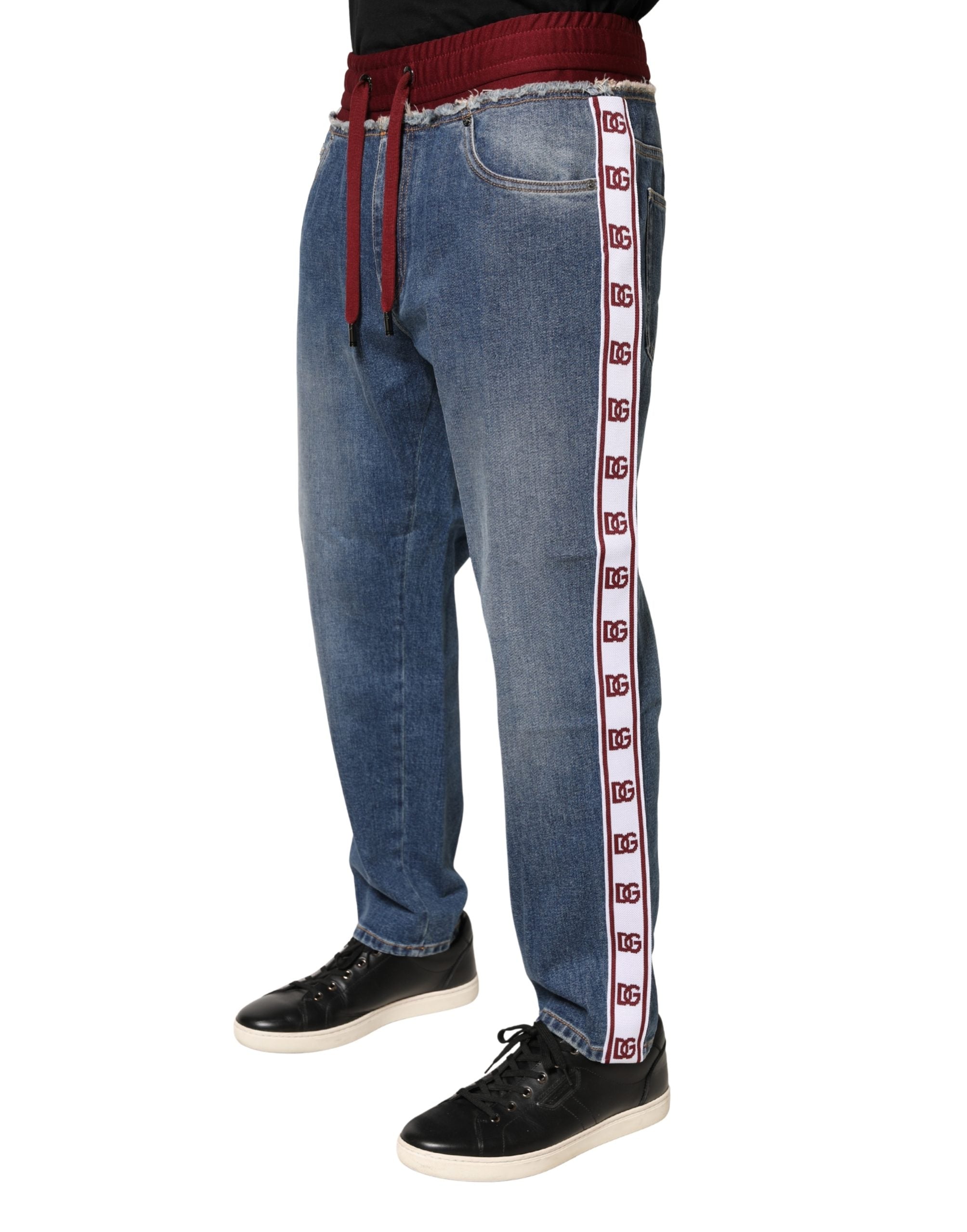 Dolce & Gabbana Blue Cotton Drawstring Straight Denim Men's Jeans