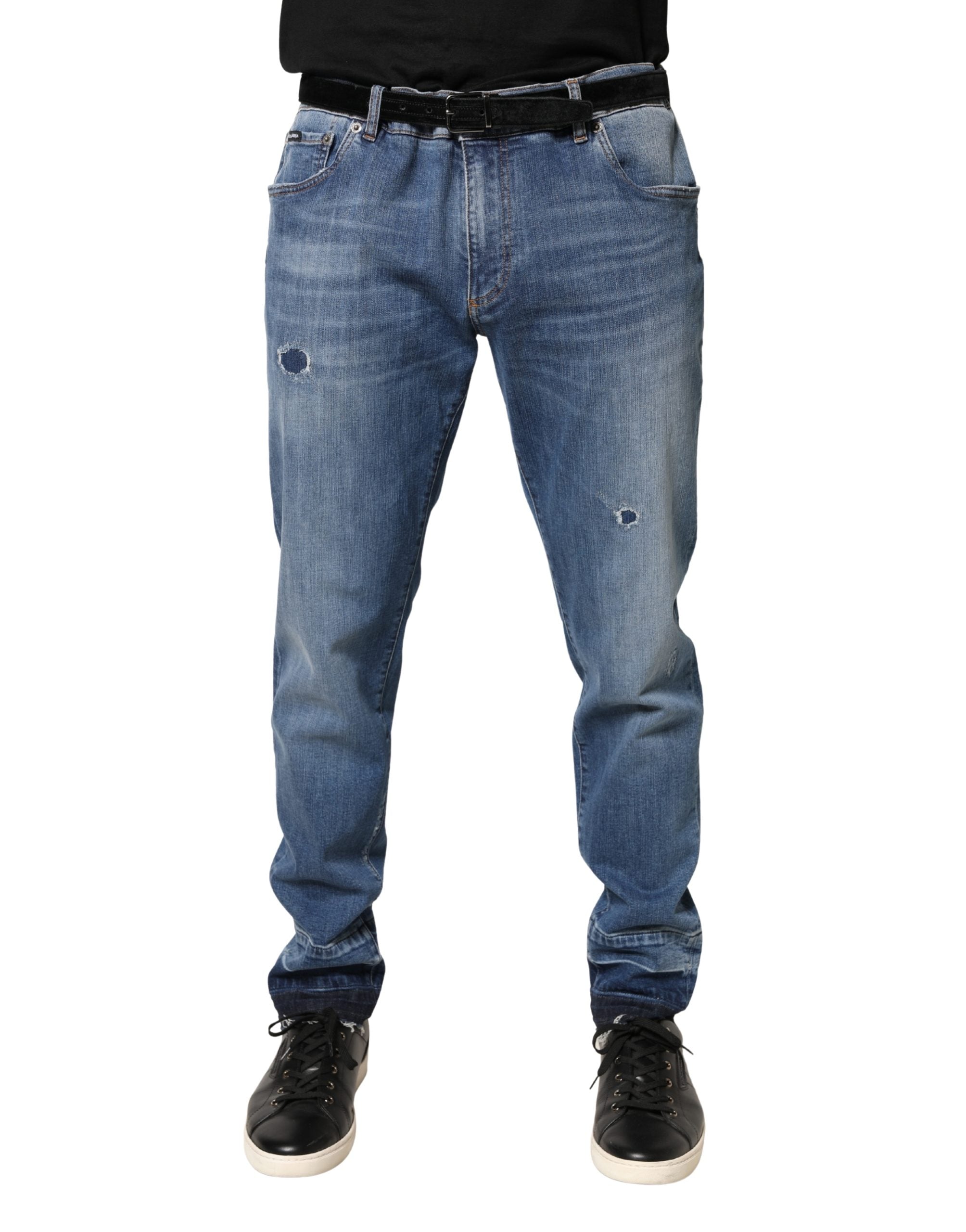 Dolce & Gabbana Blue Tattered Skinny Cotton Denim Men's Jeans