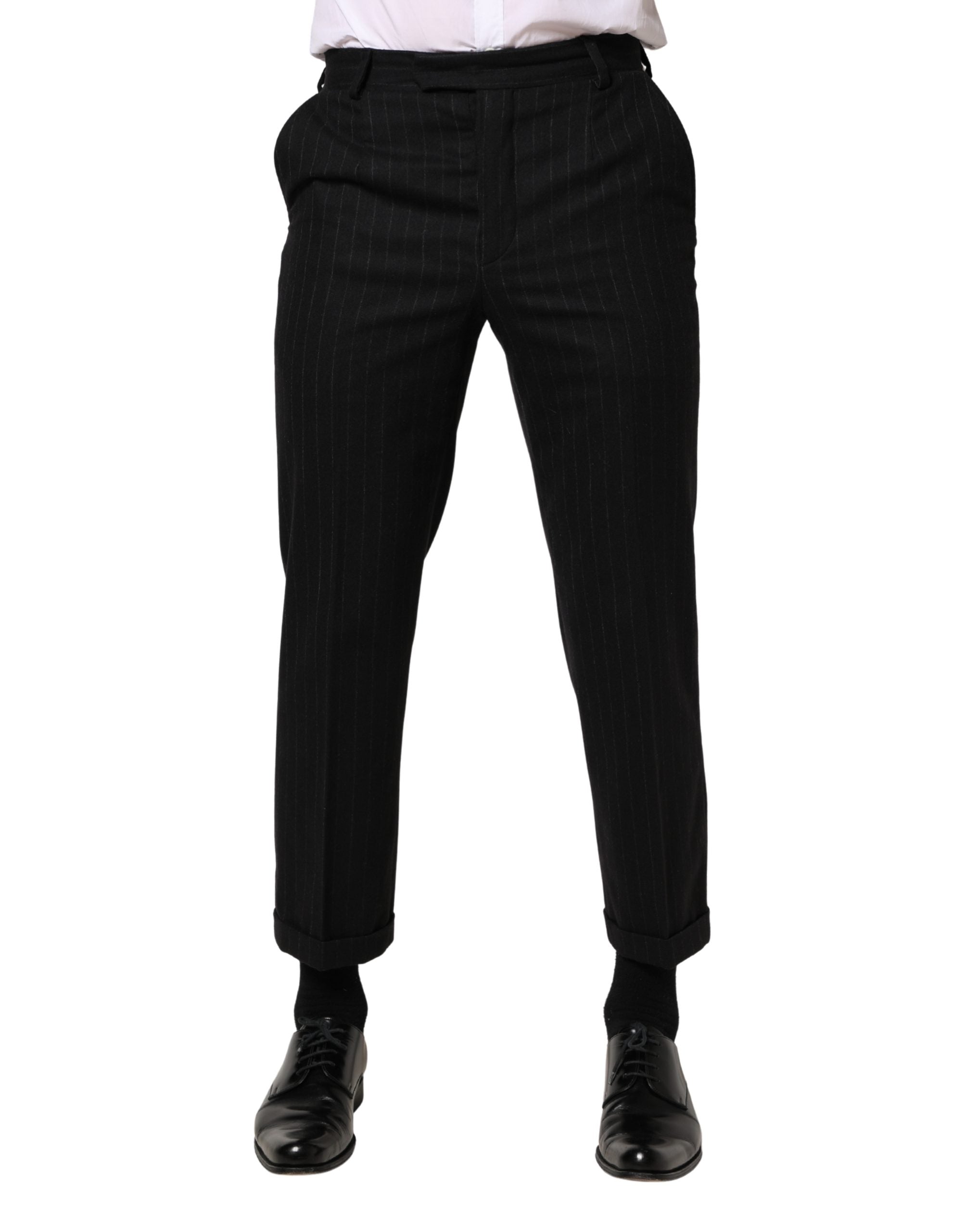 Dolce & Gabbana Black Stripes Wool Dress Formal Trouser Men's Pants