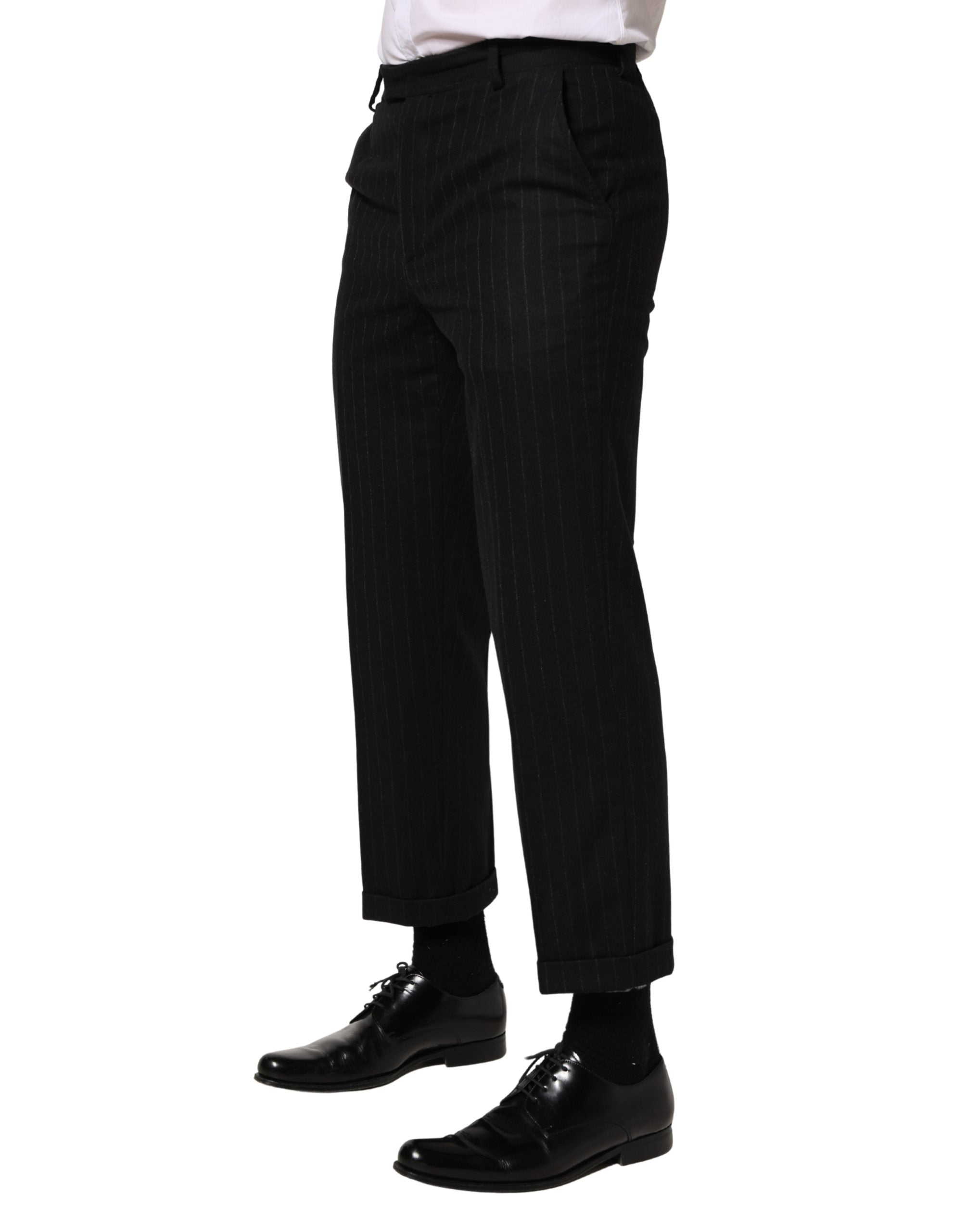 Dolce & Gabbana Black Stripes Wool Dress Formal Trouser Men's Pants