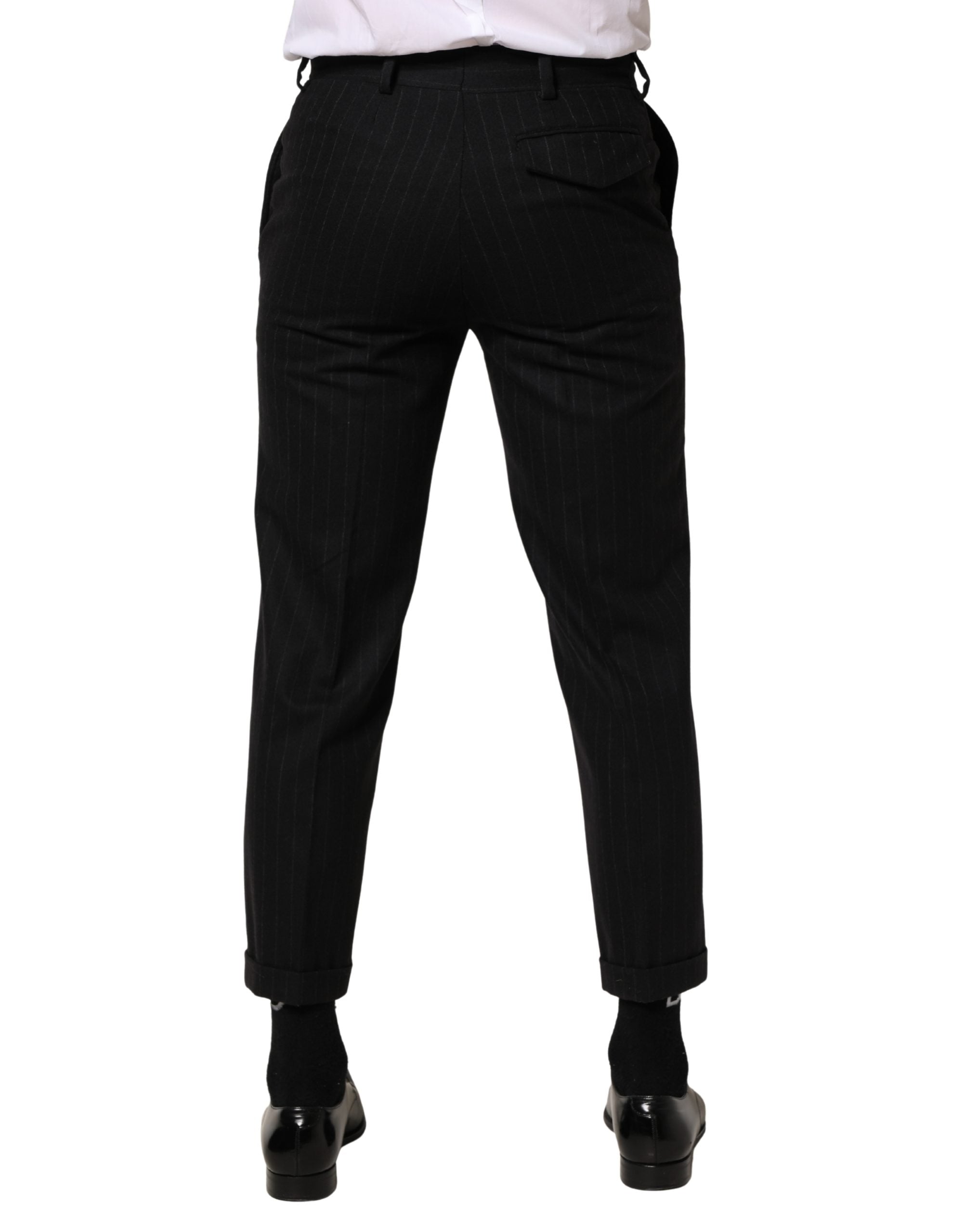 Dolce & Gabbana Black Stripes Wool Dress Formal Trouser Men's Pants