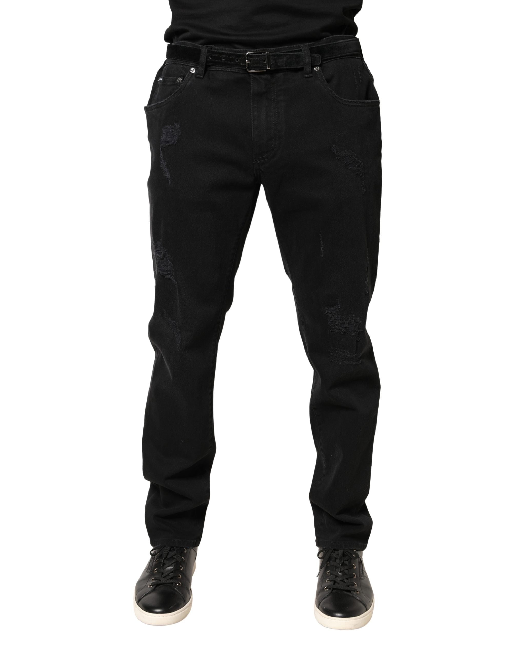 Dolce & Gabbana Black Tattered Skinny Cotton Denim Men's Jeans