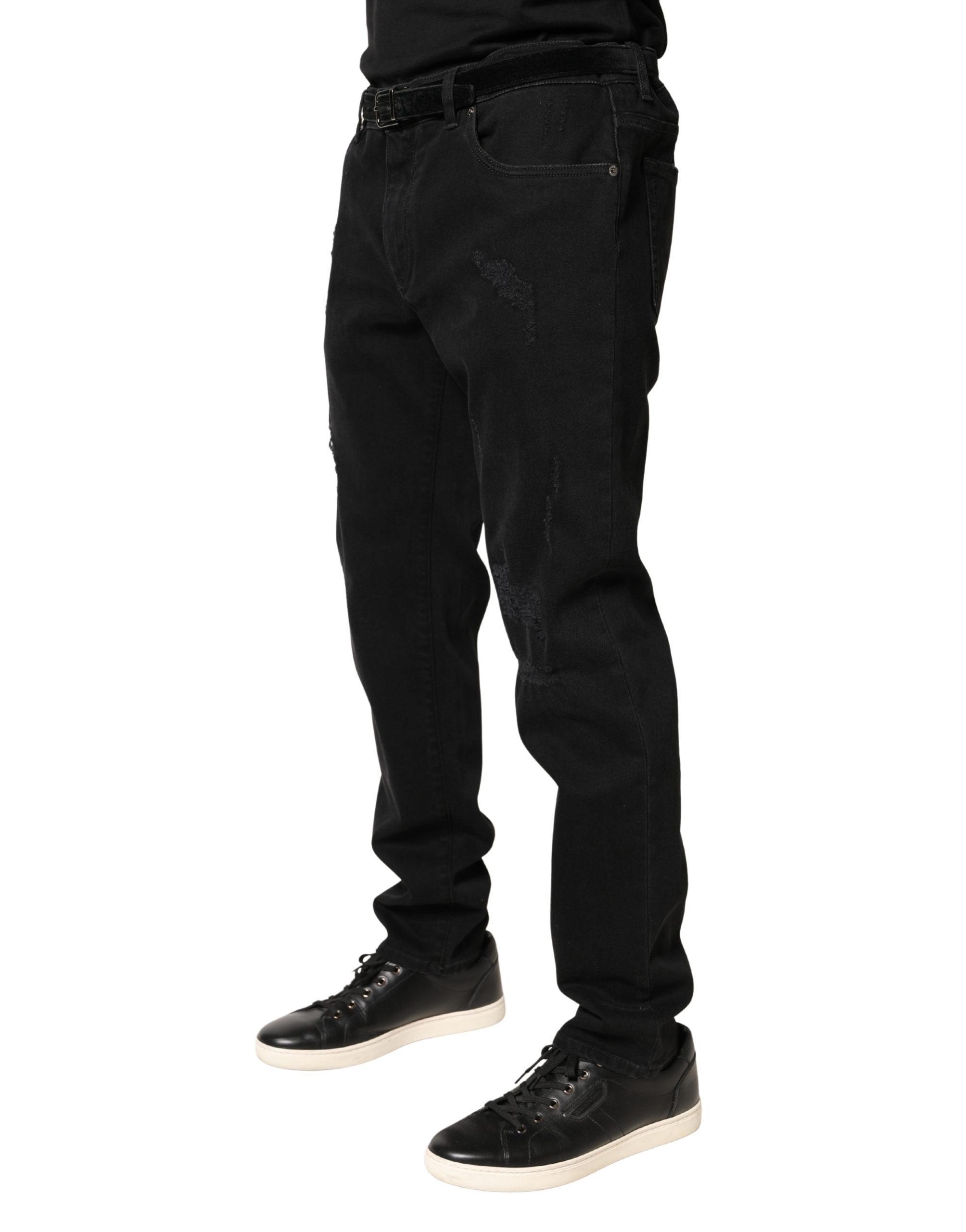 Dolce & Gabbana Black Tattered Skinny Cotton Denim Men's Jeans