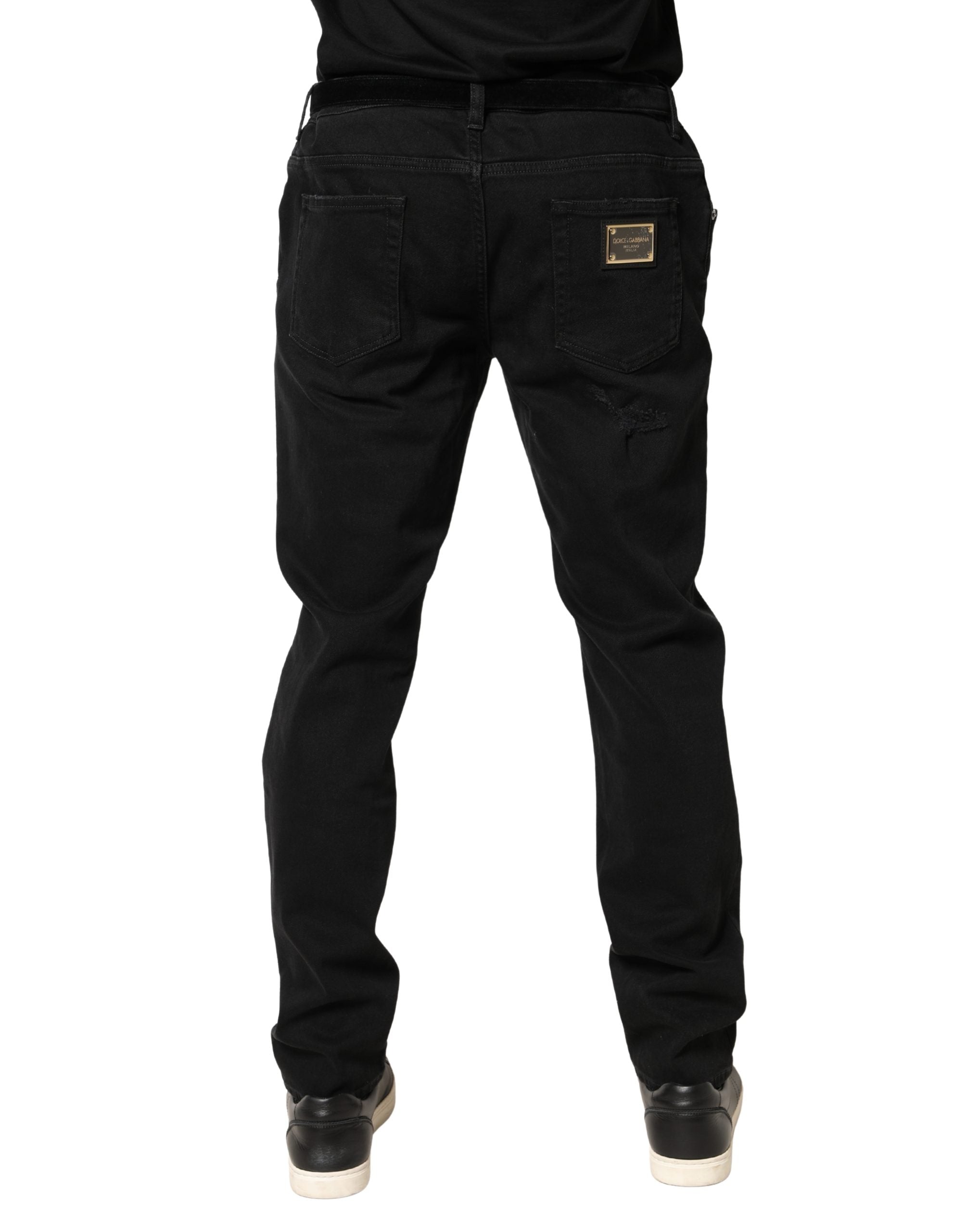 Dolce & Gabbana Black Tattered Skinny Cotton Denim Men's Jeans
