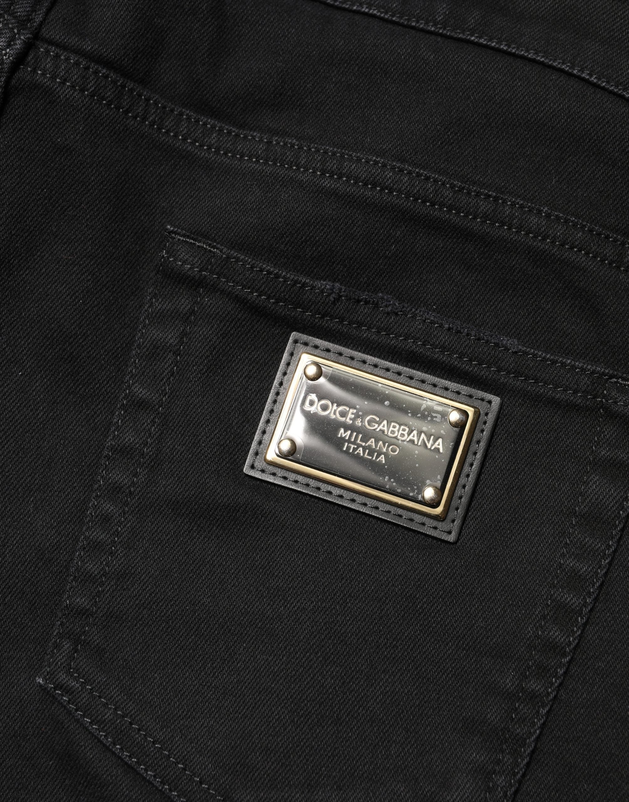 Dolce & Gabbana Black Tattered Skinny Cotton Denim Men's Jeans