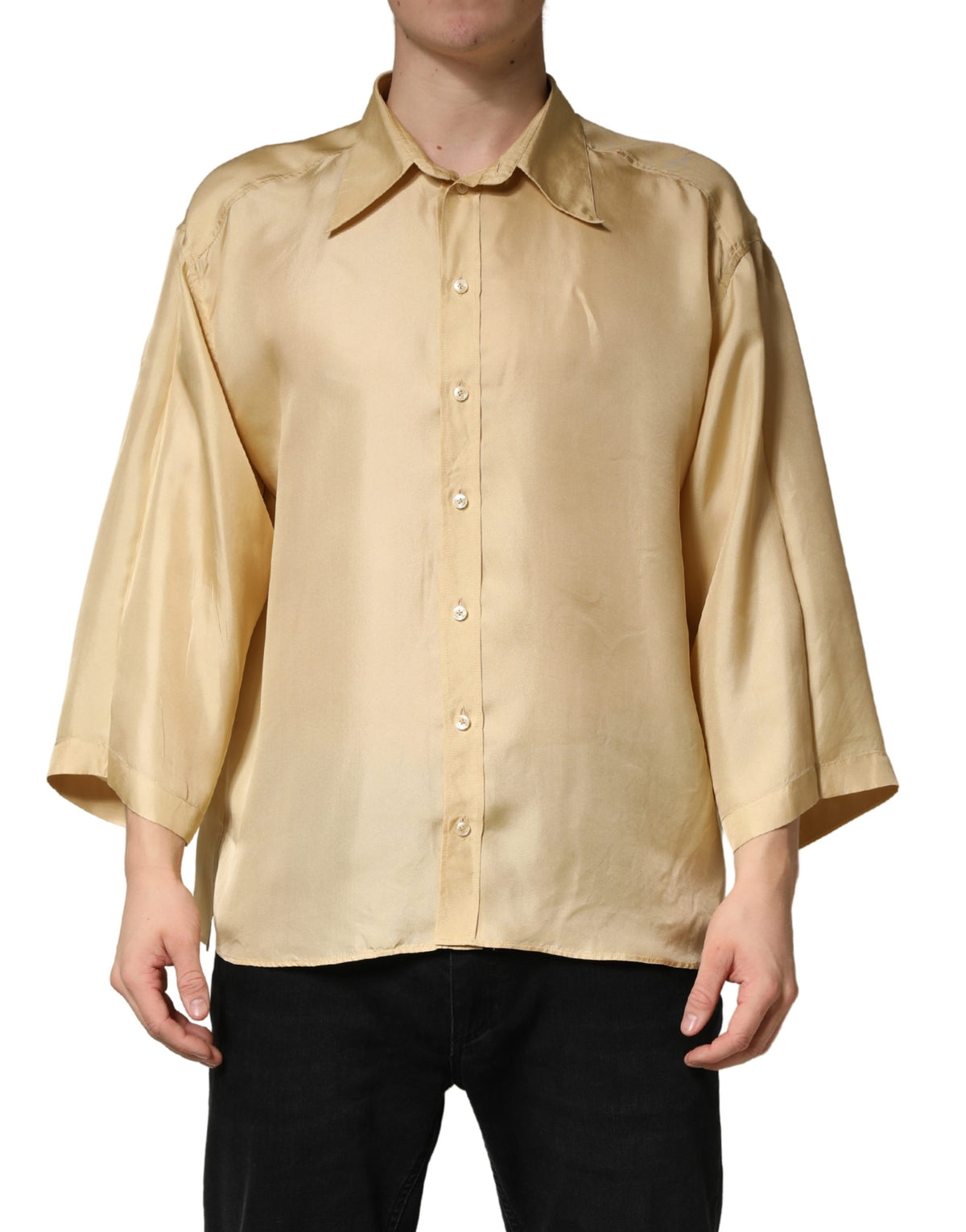 Dolce & Gabbana Yellow Silk Button Down Men Oversize Men's Shirt (Pre-Owned)