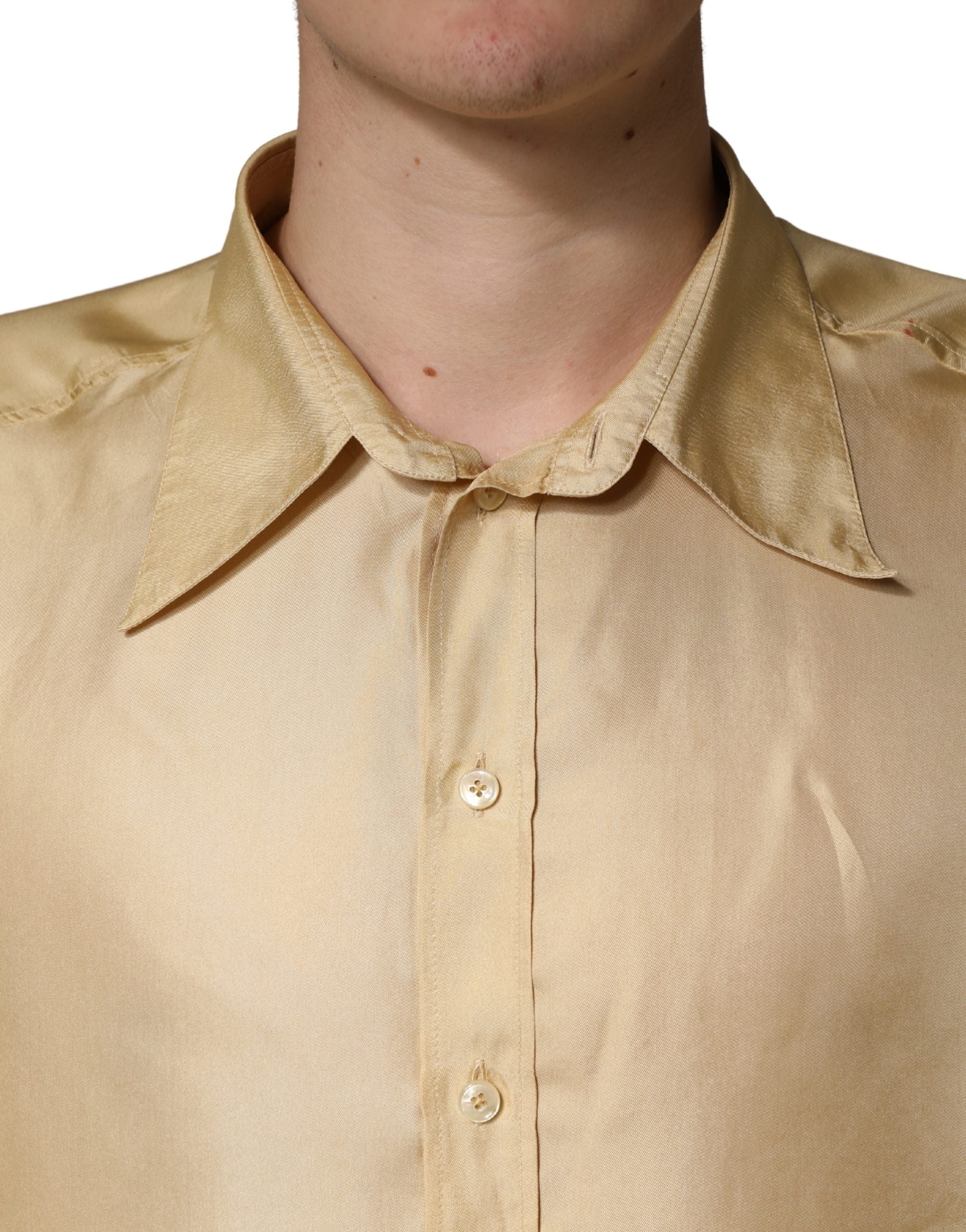 Dolce & Gabbana Yellow Silk Button Down Men Oversize Men's Shirt (Pre-Owned)