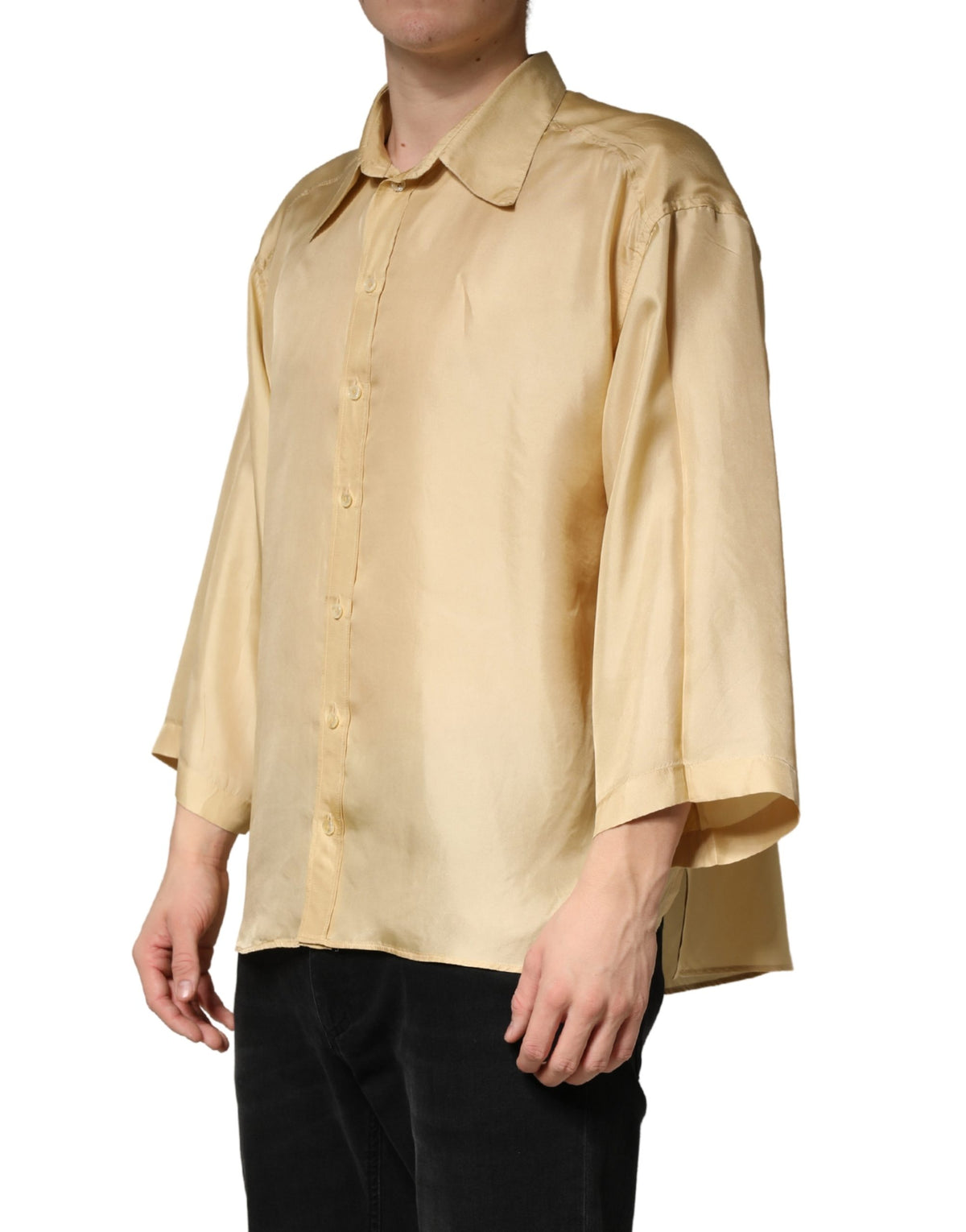 Dolce & Gabbana Yellow Silk Button Down Men Oversize Men's Shirt (Pre-Owned)