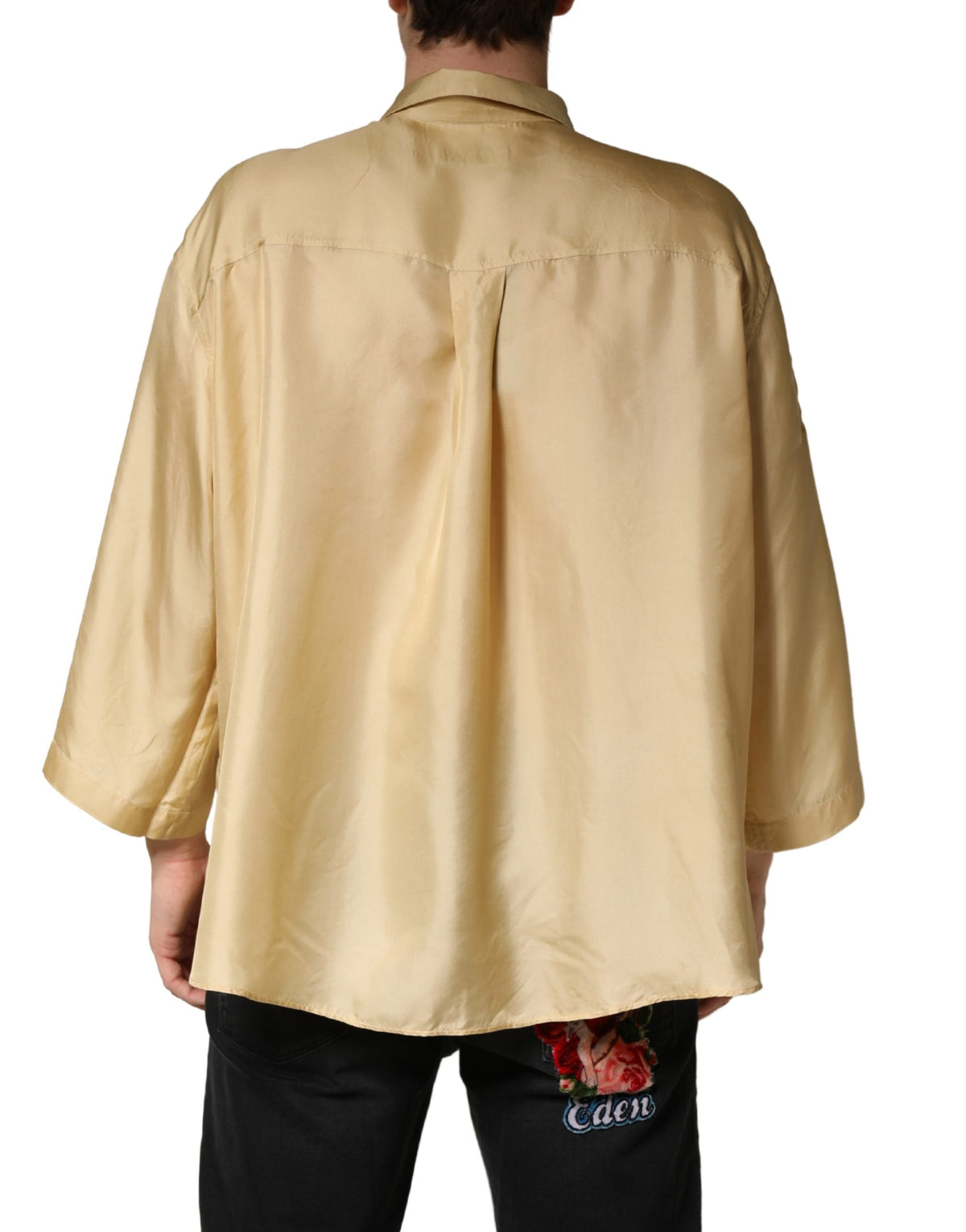 Dolce & Gabbana Yellow Silk Button Down Men Oversize Men's Shirt (Pre-Owned)