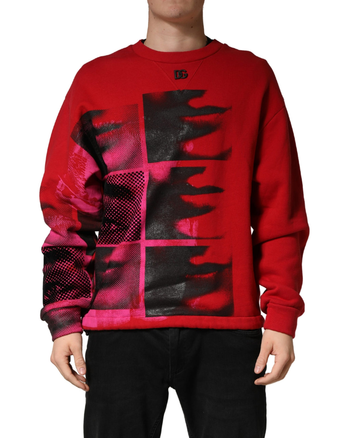 Dolce & Gabbana Red Graphic Crew Neck Men Sweatshirt Men's Sweater
