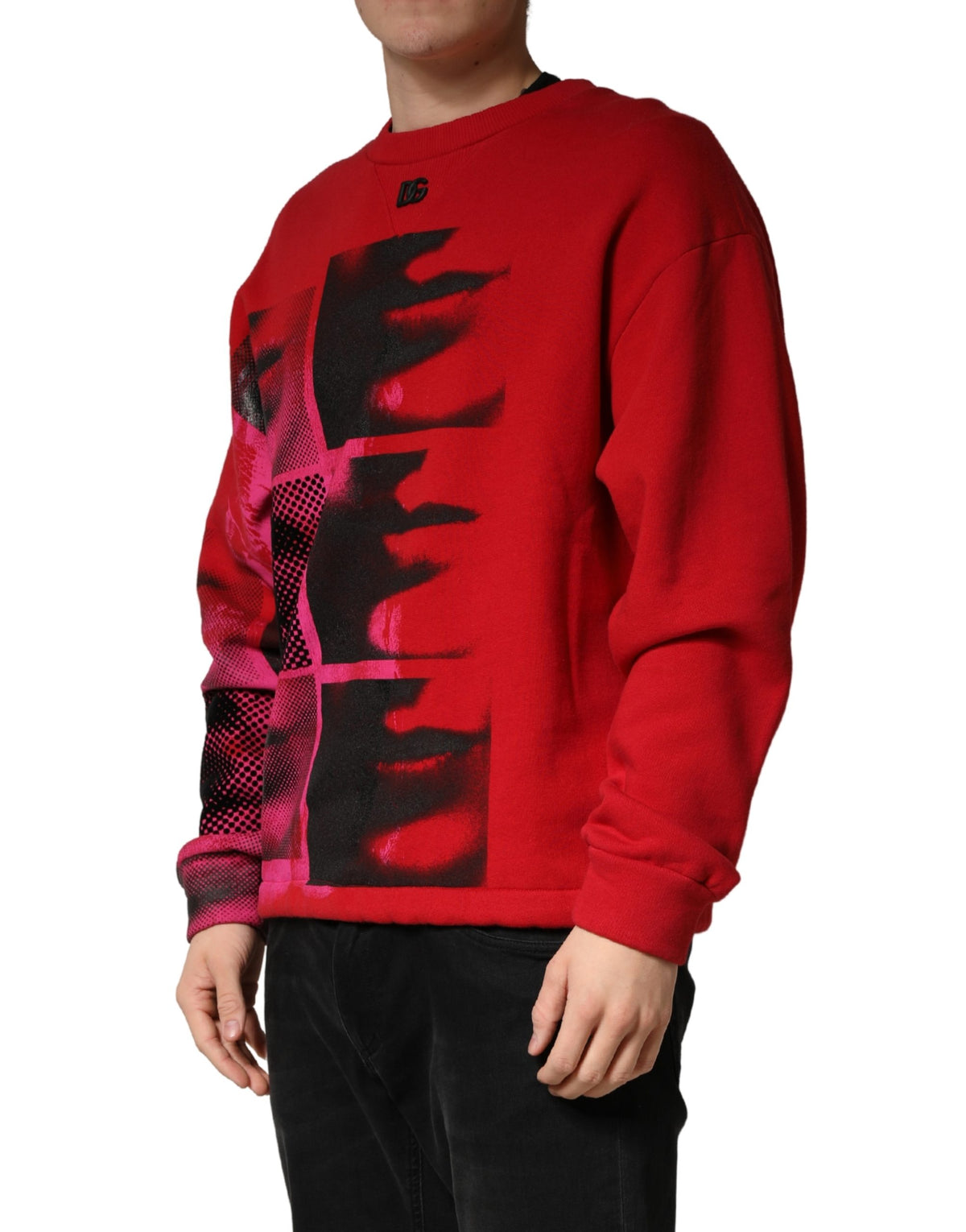 Dolce & Gabbana Red Graphic Crew Neck Men Sweatshirt Men's Sweater