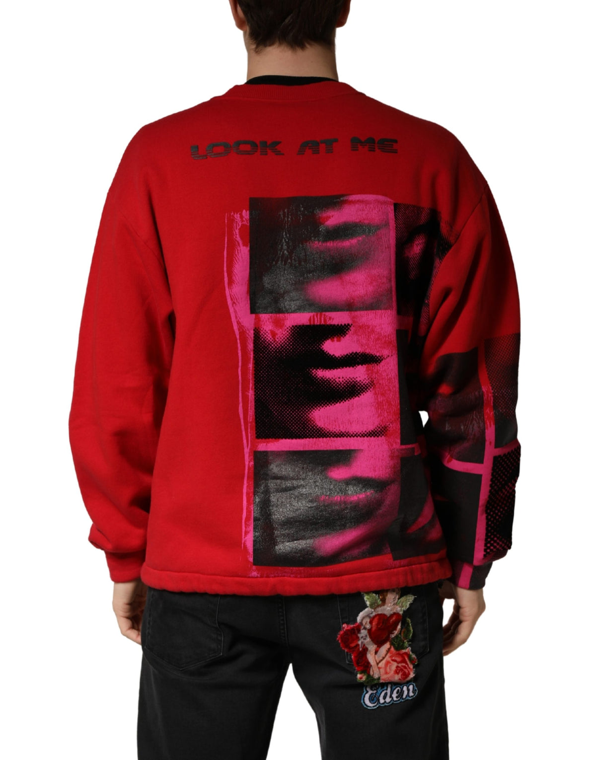 Dolce & Gabbana Red Graphic Crew Neck Men Sweatshirt Men's Sweater