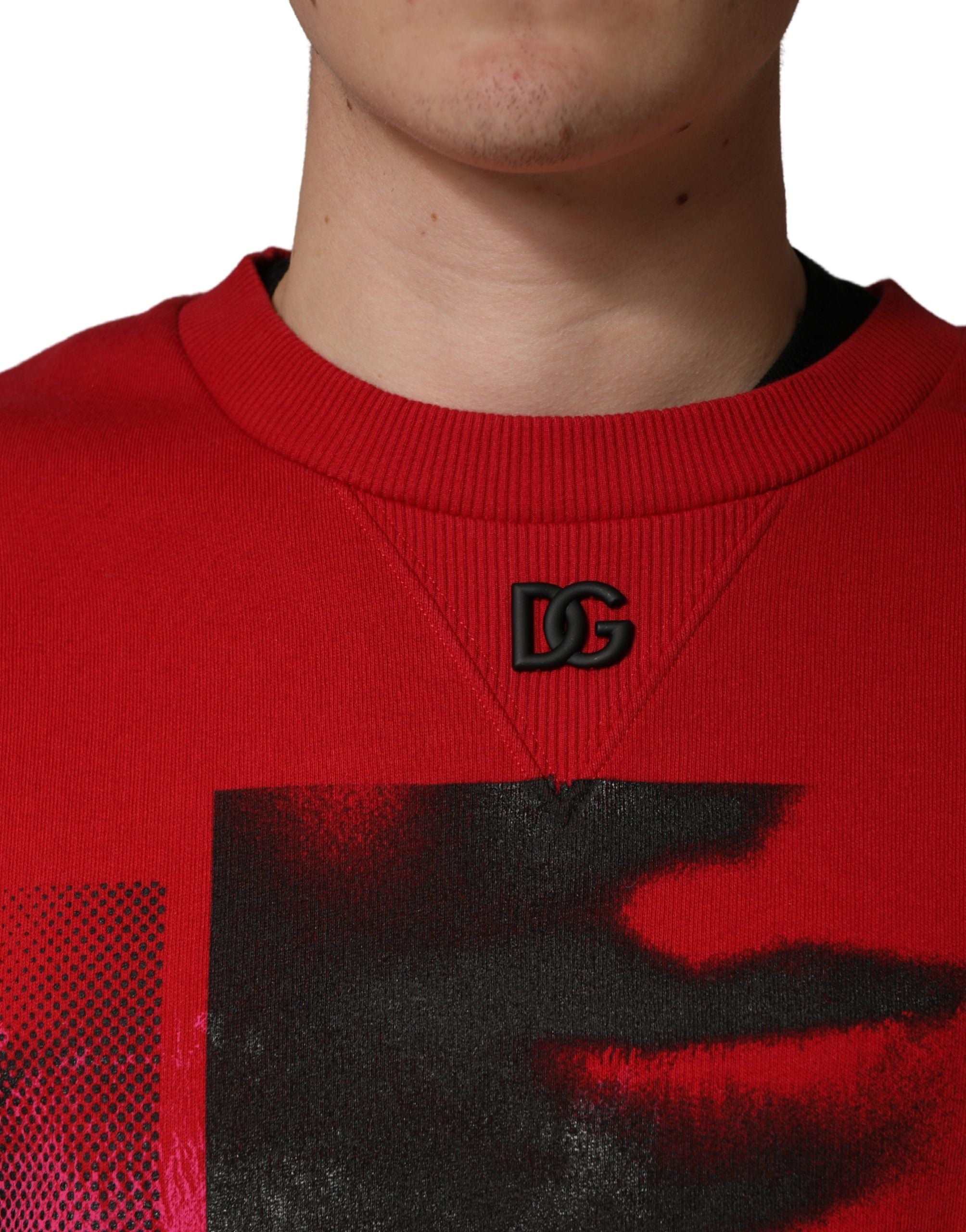 Dolce & Gabbana Red Graphic Crew Neck Men Sweatshirt Men's Sweater
