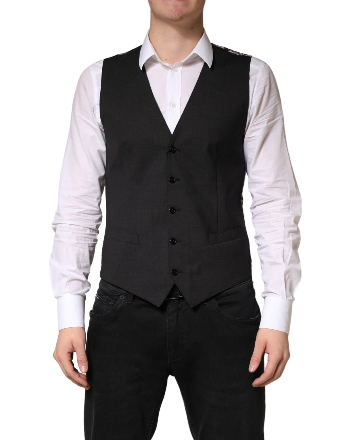 Dolce & Gabbana Black Wool Dress Men Formal Waistcoat Men's Vest
