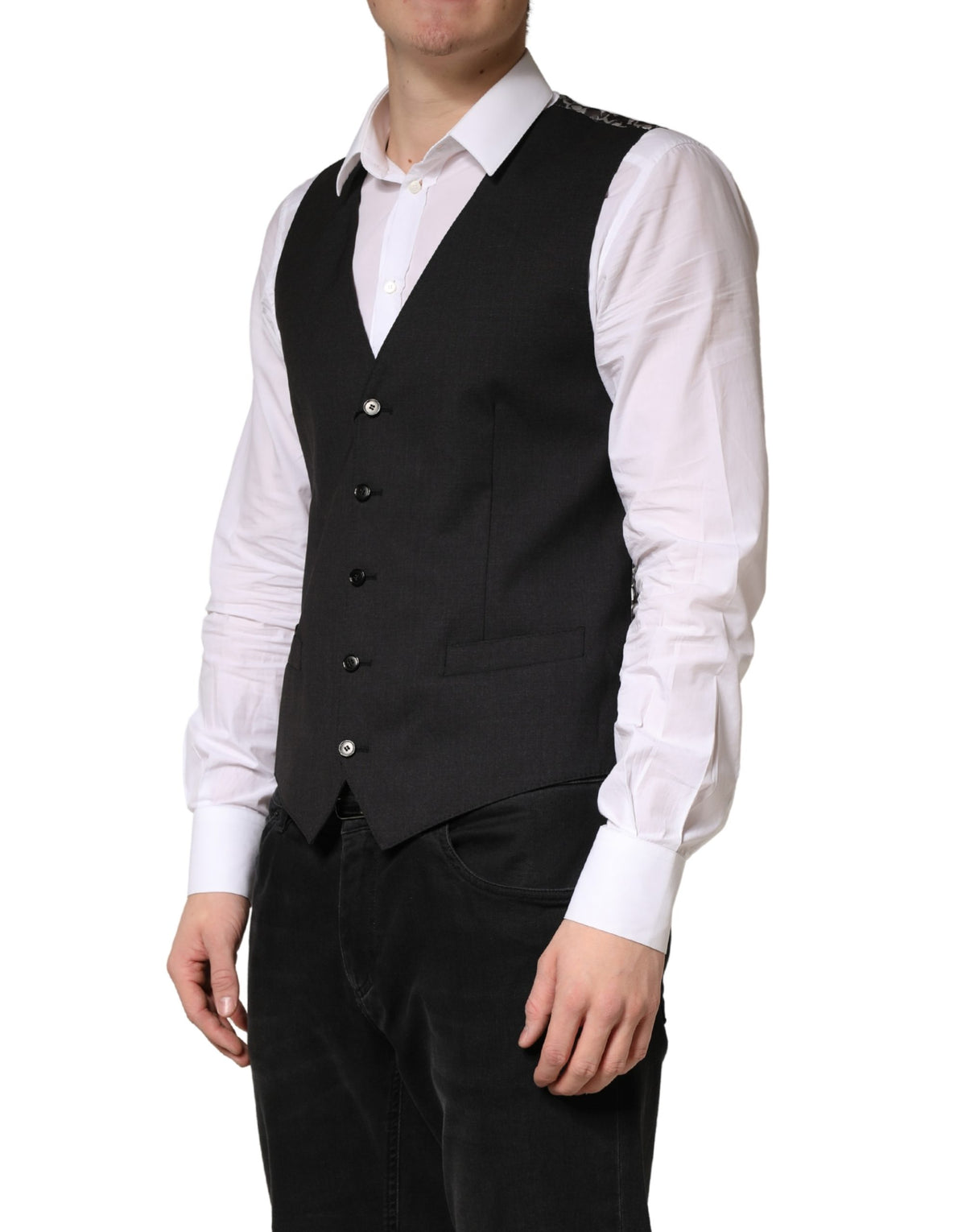 Dolce & Gabbana Black Wool Dress Men Formal Waistcoat Men's Vest