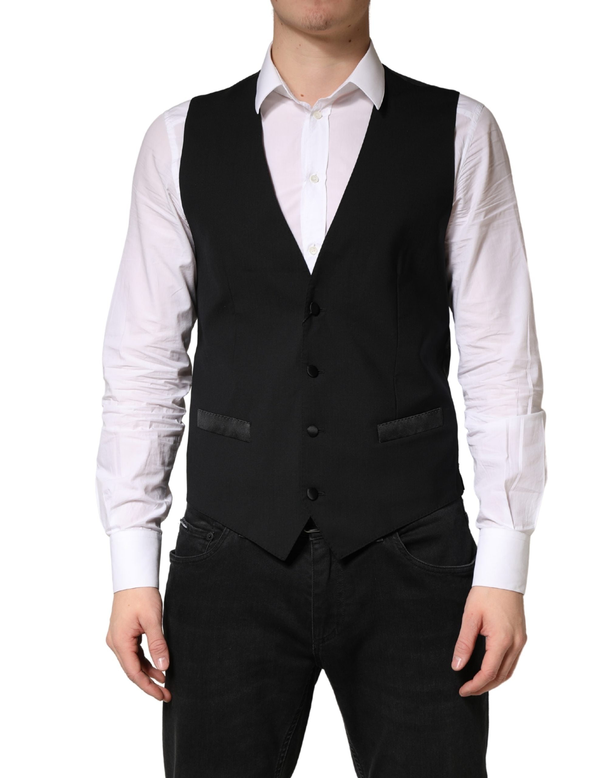Dolce & Gabbana Black Wool Dress Men Formal Waistcoat Men's Vest